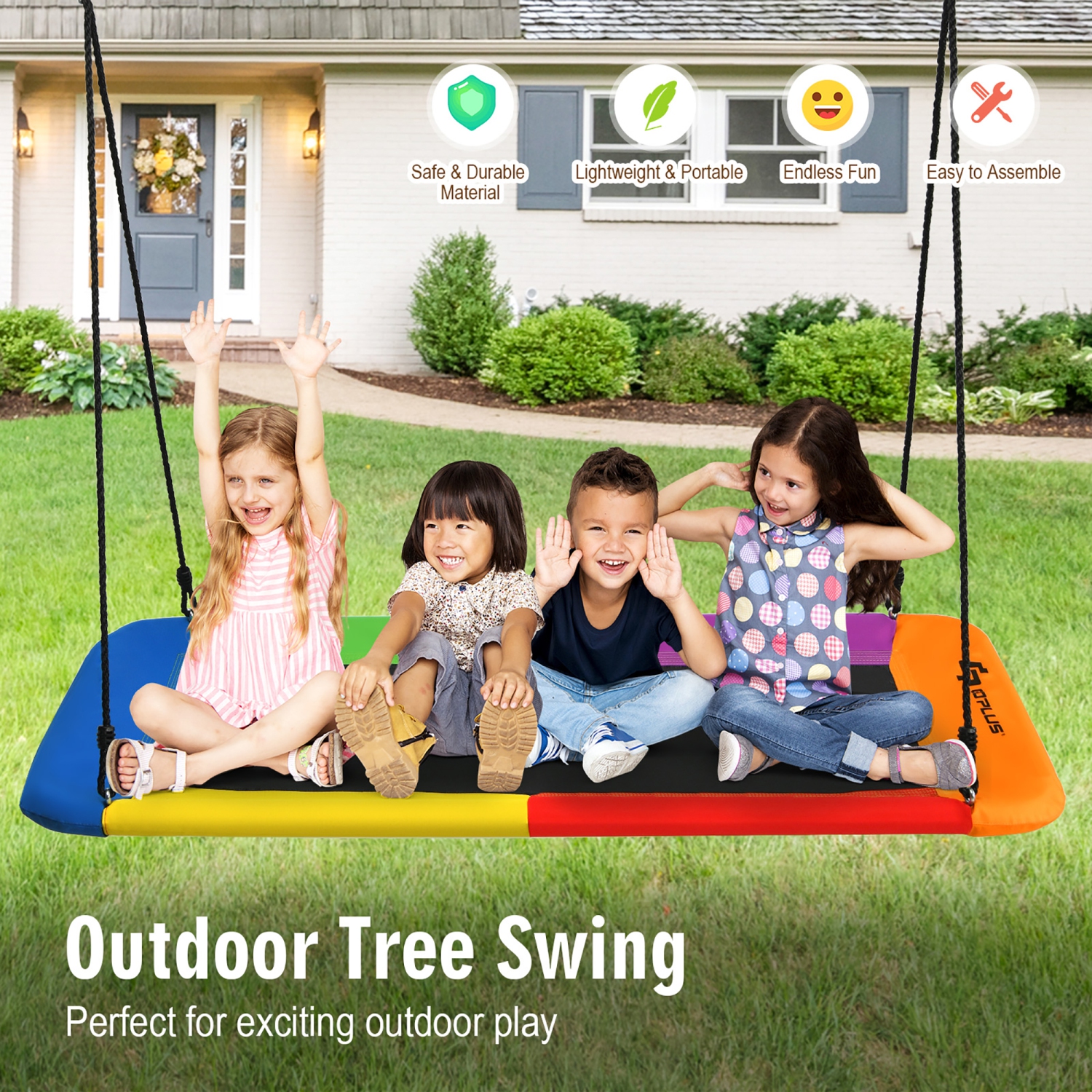 Goplus 700lb Giant 60'' Platform Tree Swing Outdoor w/ 2 Hanging Straps