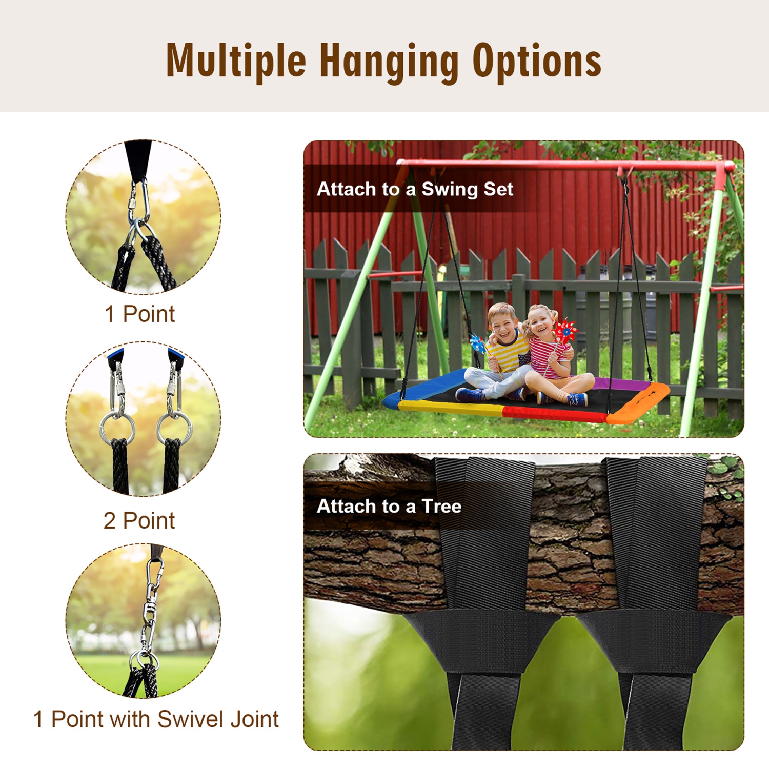 Goplus 700lb Giant 60'' Platform Tree Swing Outdoor w/ 2 Hanging Straps
