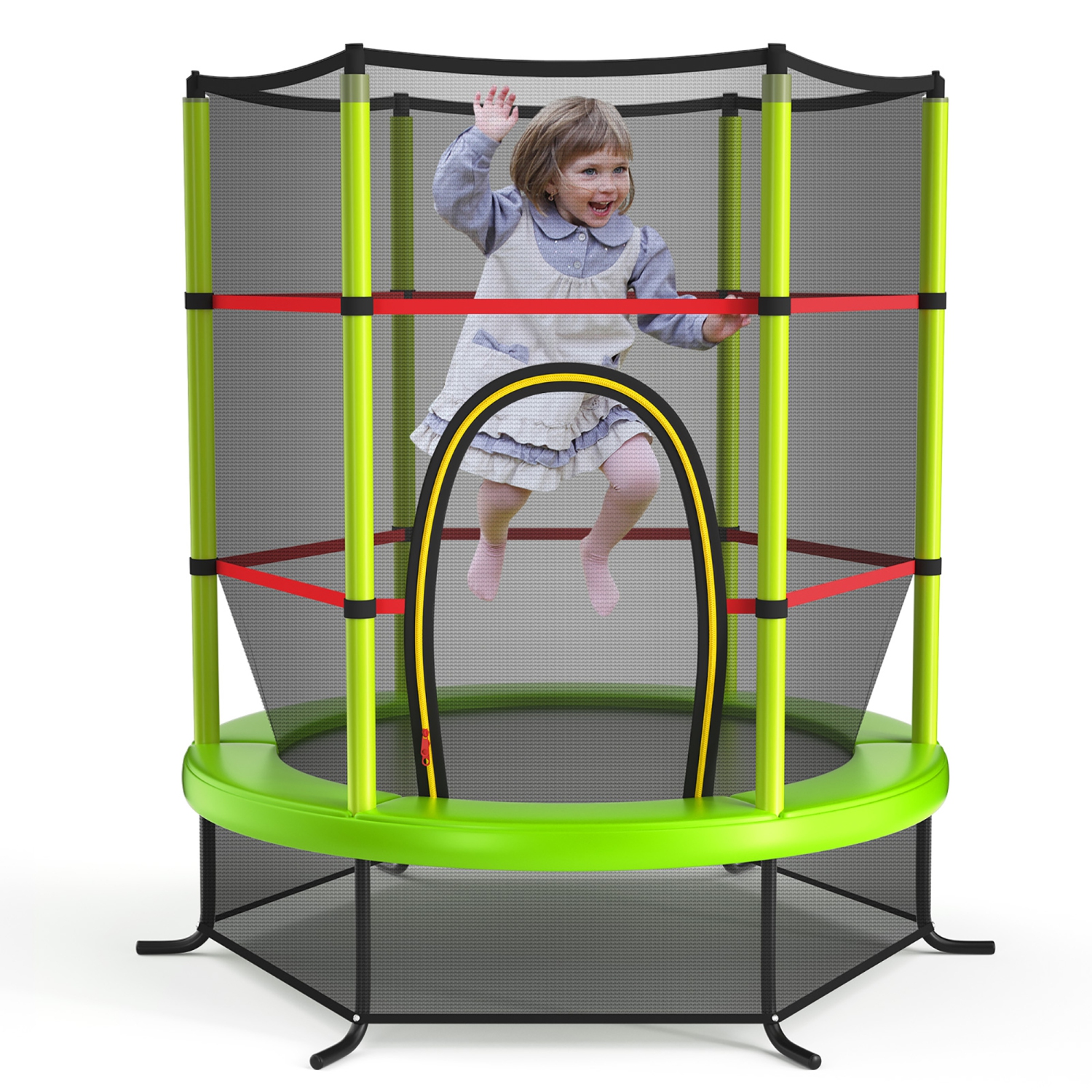 Costway Youth Jumping Round Trampoline 55'' Exercise W/ Safety Pad Enclosure Combo Kids