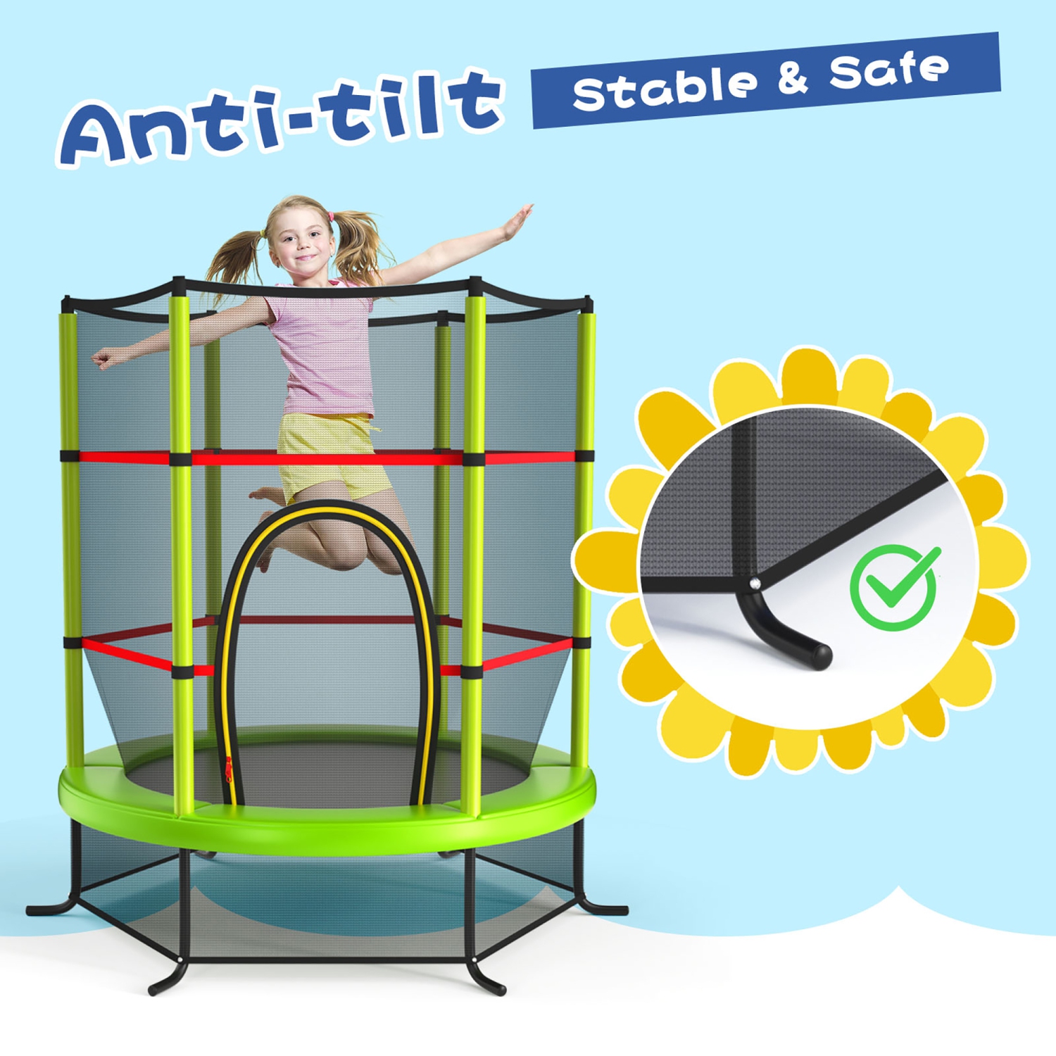 Costway Youth Jumping Round Trampoline 55'' Exercise W/ Safety Pad Enclosure Combo Kids