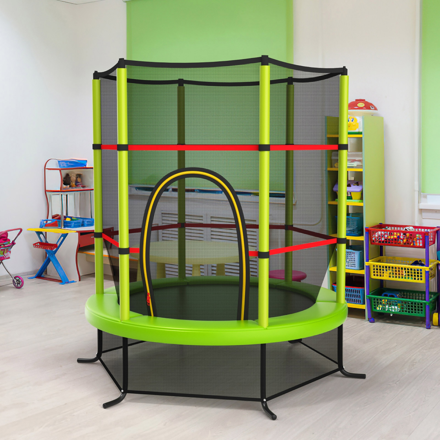 Costway Youth Jumping Round Trampoline 55'' Exercise W/ Safety Pad Enclosure Combo Kids