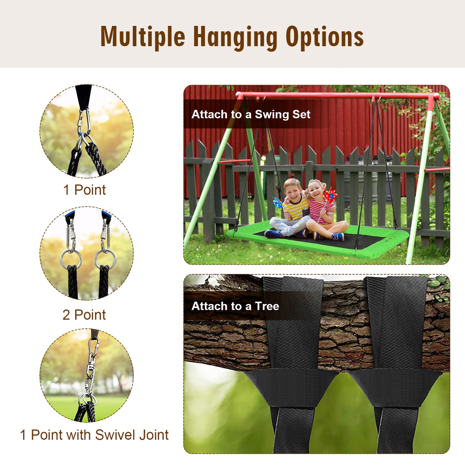 Goplus 700lb Giant 60'' Platform Tree Swing Outdoor w/ 2 Hanging Straps