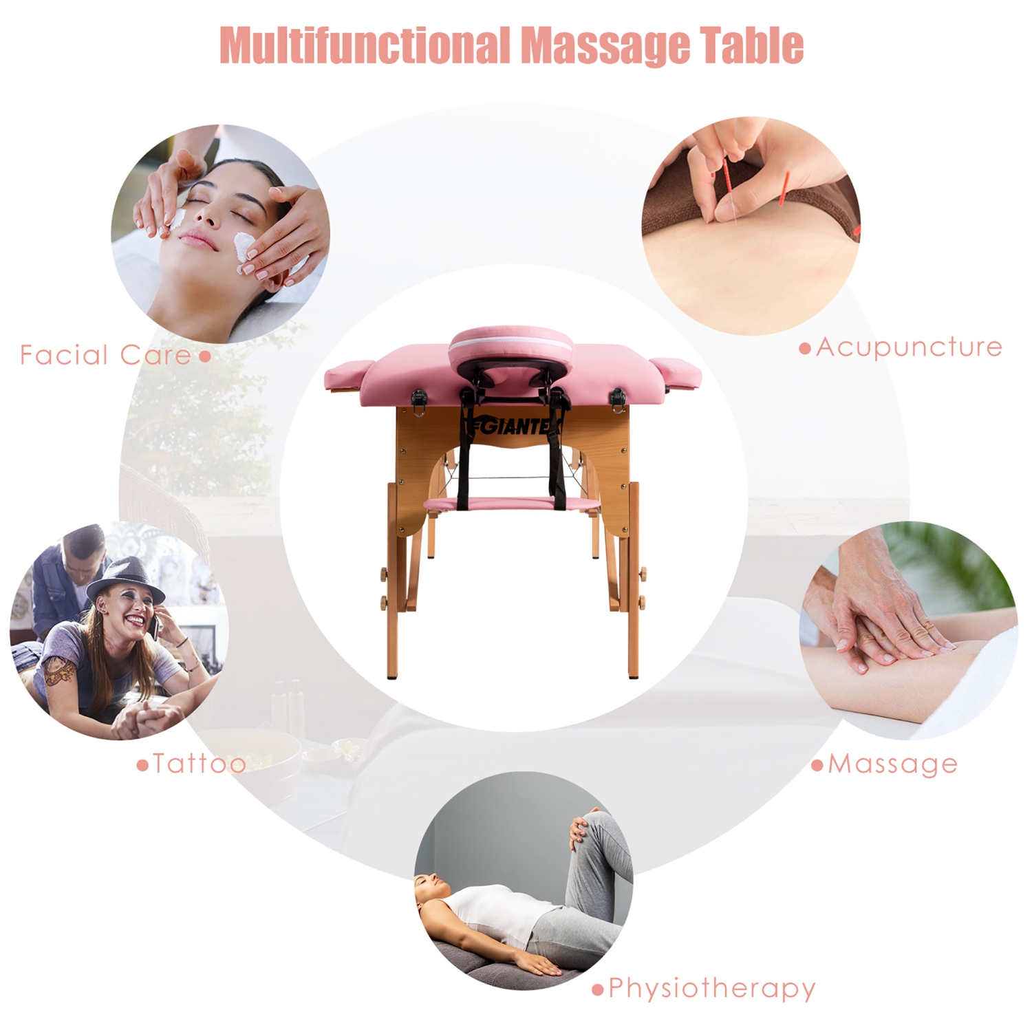 84''L Portable Massage Table Adjustable Facial Spa Bed Tattoo w/ Carry Case WhiteBlackPinkRed