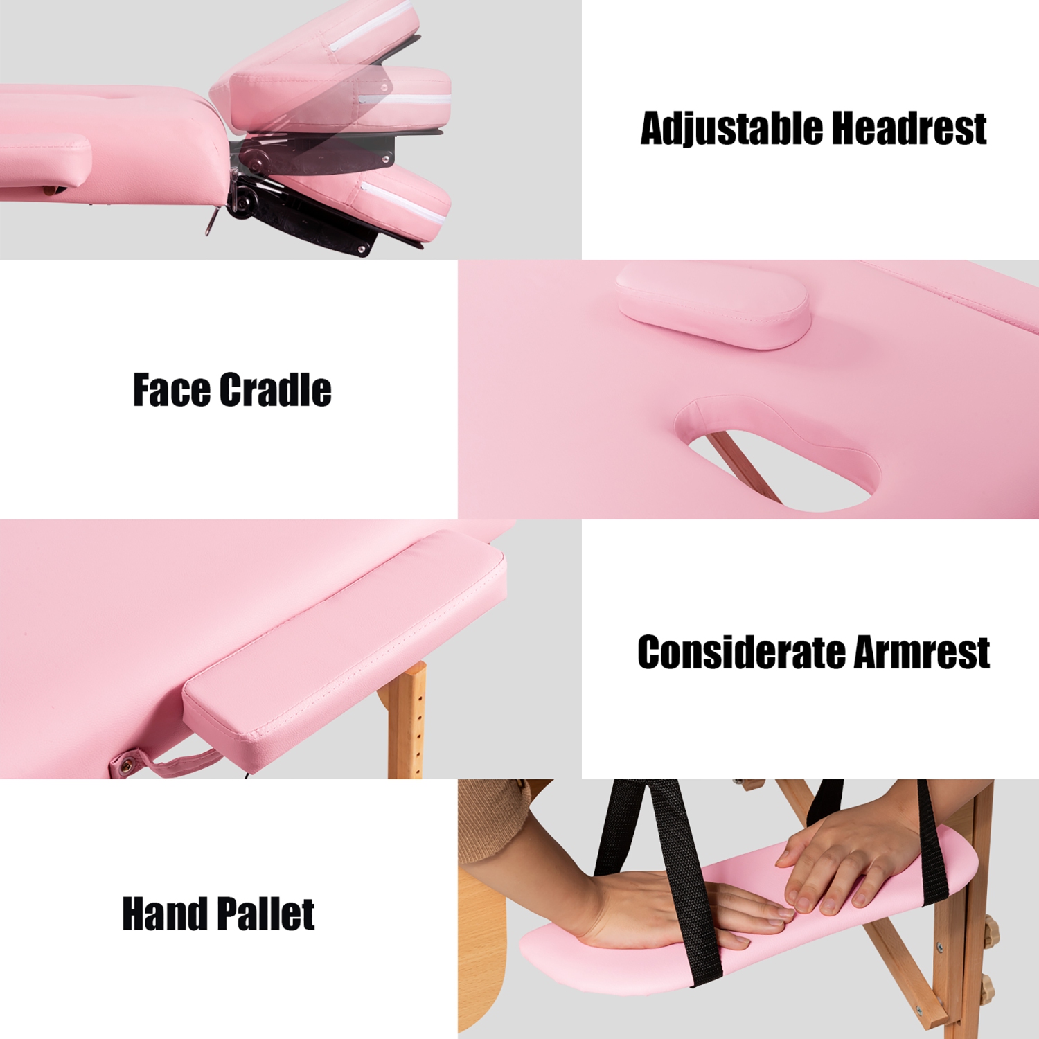 84''L Portable Massage Table Adjustable Facial Spa Bed Tattoo w/ Carry Case WhiteBlackPinkRed