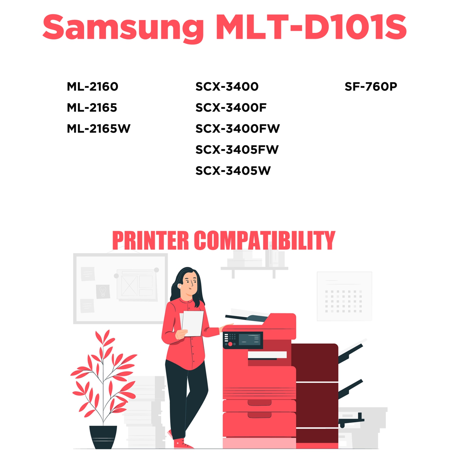 Printer Pro™ 12 PK Samsung MLT-D101SBlack Toner Cartridge-Samsung Printer ML-2164/2165W/SCX-3400