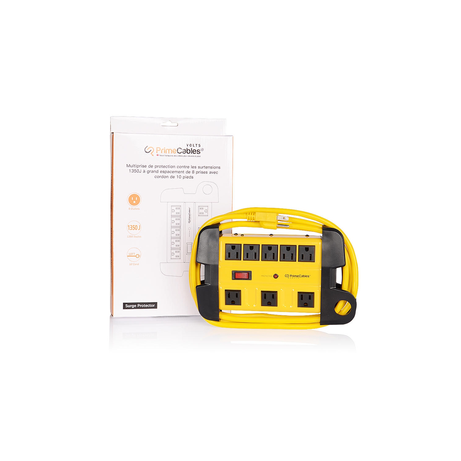 Parasurtenseur à 8 prises avec boîtier en métal et cordon de 14AWG 10ft pi, 1350 joules