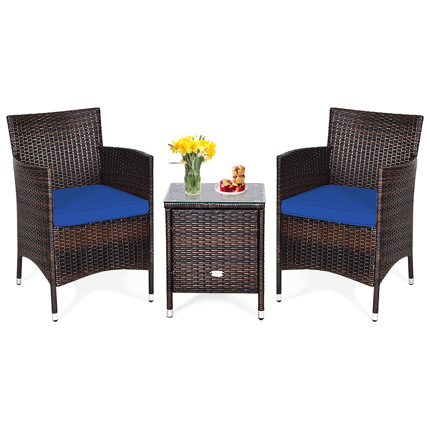 Costway Outdoor 3 PCS PE Rattan Wicker Furniture Sets Chairs Coffee Table Garden