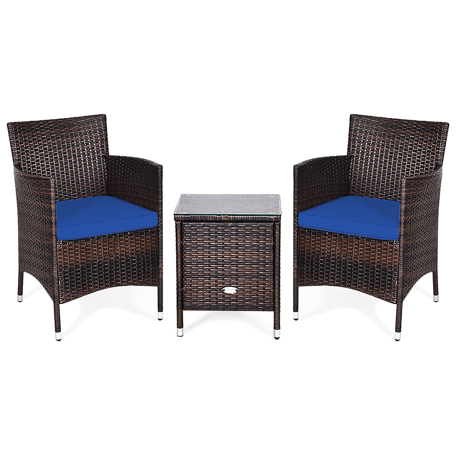 Costway Outdoor 3 PCS PE Rattan Wicker Furniture Sets Chairs Coffee Table Garden