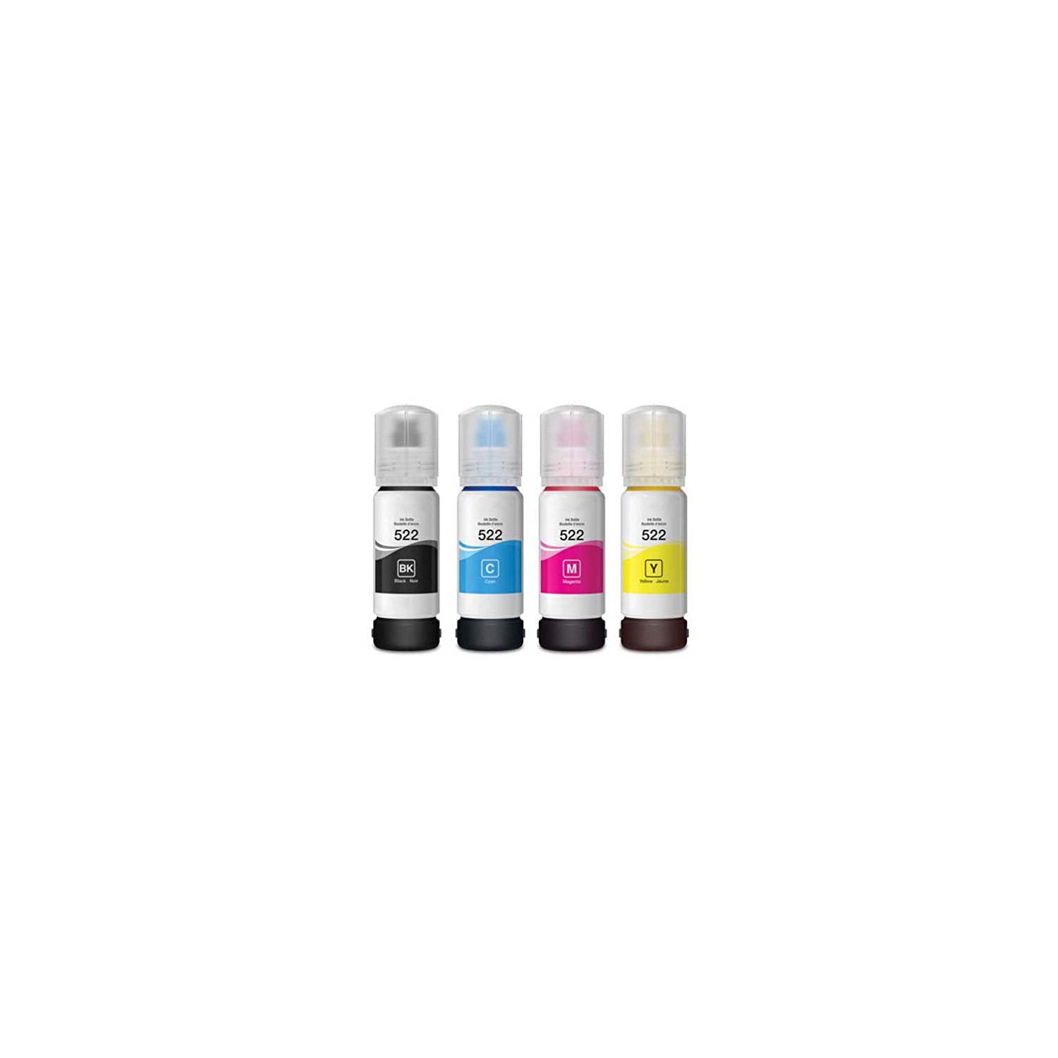 Ink House Compatible Ink Bottle Replacements for 522 T522 (1 Black, 1 Cyan, 1 Magenta, 1 Yellow, 4-Pack) for use in EcoTank ET-2720 EcoTank ET-4700