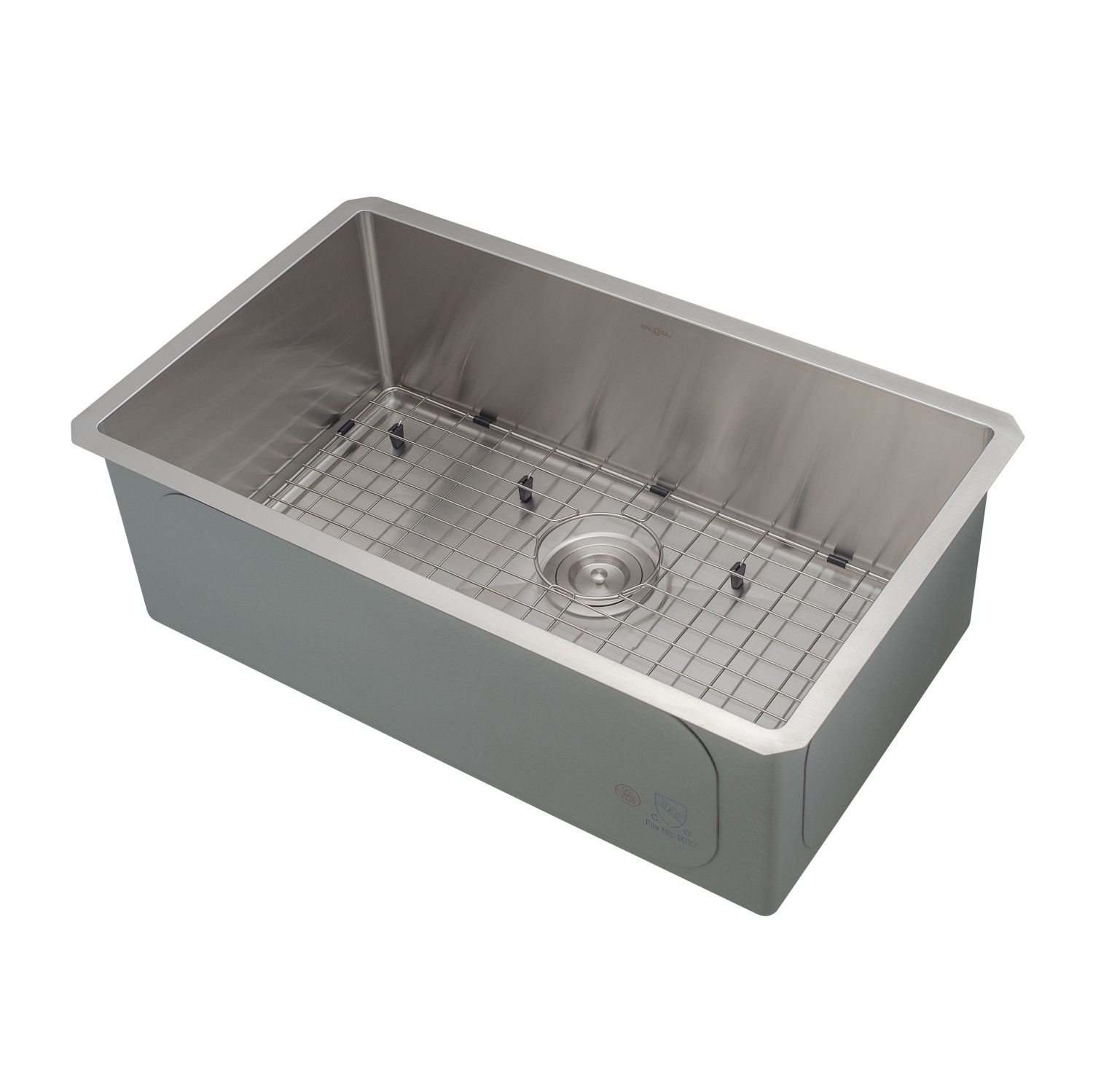 Ancona Prestige Series Undermount 30" Single Bowl Kitchen Sink with Grid and Strainer in Stainless Steel