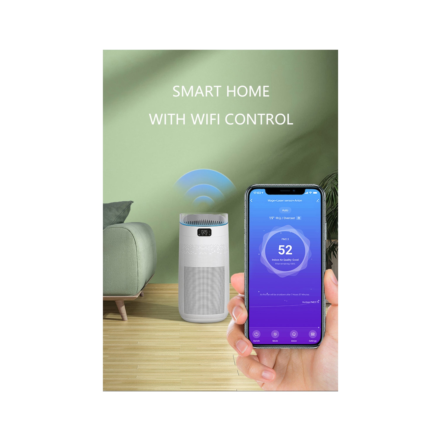 JS Complete 5-in-1 SMART Ionic Air Purifier & Odour Eliminator - Built-in UV-C Germicidal lamp - APP Enabled – 540 sqft coverage