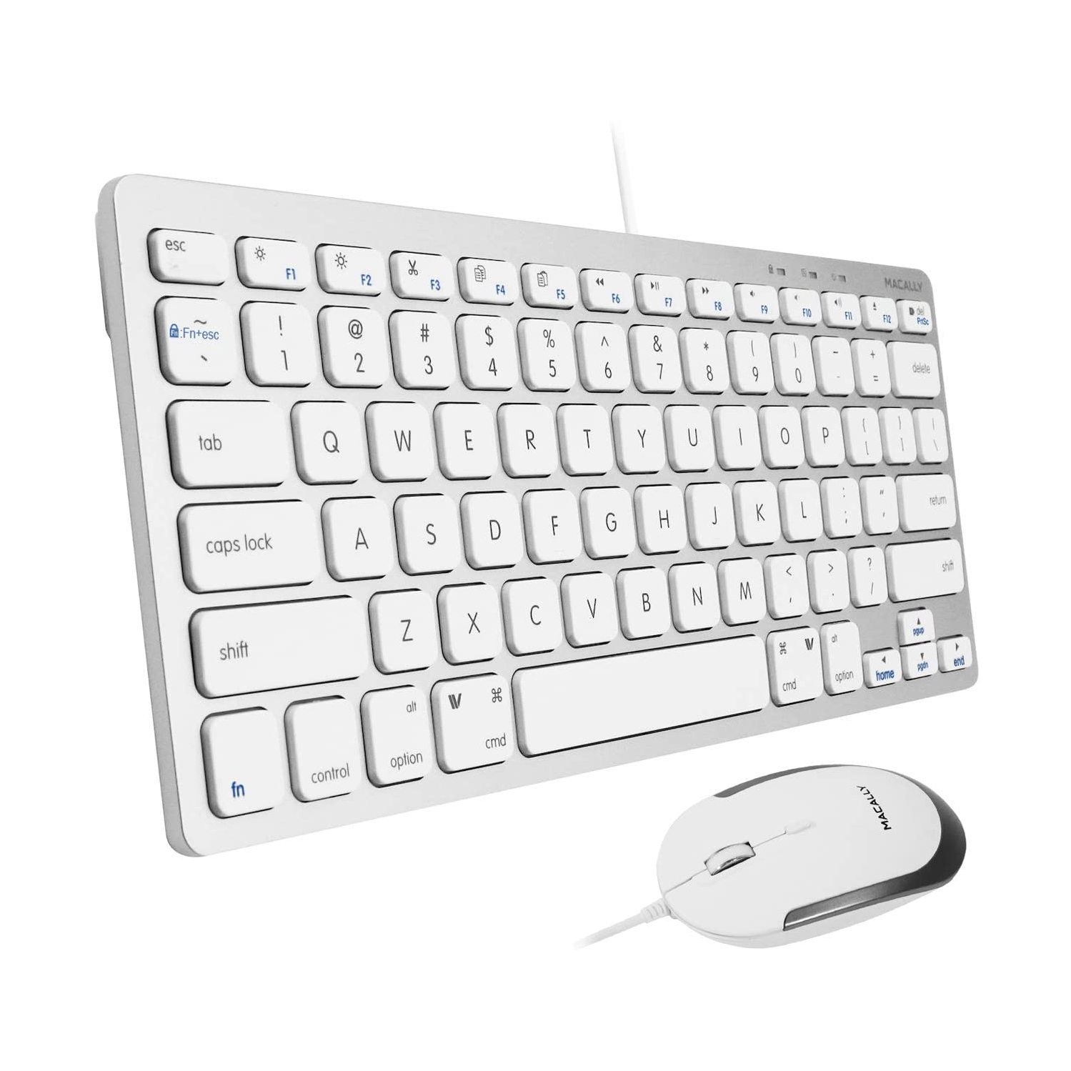Macally Mini Keyboard and Mouse Combo for Mac and PC - Save Space and Enhance Workflow - Aluminum Compact Keyboard with 78 Slim Keys and Silent Mouse