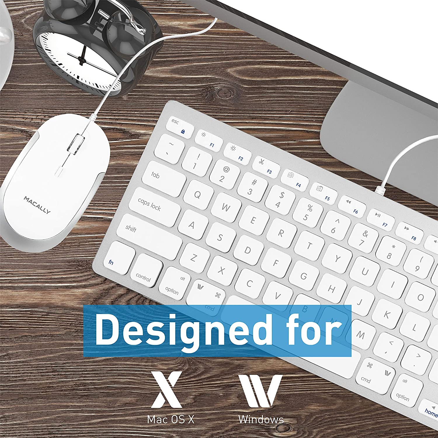 Macally Mini Keyboard and Mouse Combo for Mac and PC - Save Space and Enhance Workflow - Aluminum Compact Keyboard with 78 Slim Keys and Silent Mouse