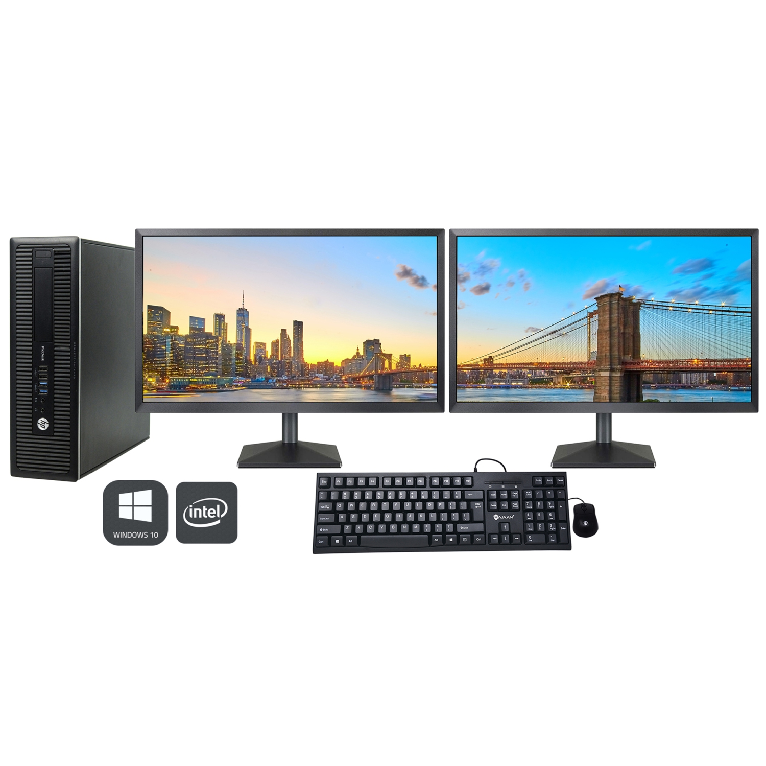 Refurbished - HP EliteDesk 800 G1 SFF Desktop Computer with Dual (2) 24" Monitor - Intel Core i5-4570 Processor 3.20 GHz 8GB RAM 256GB SSD Windows 10