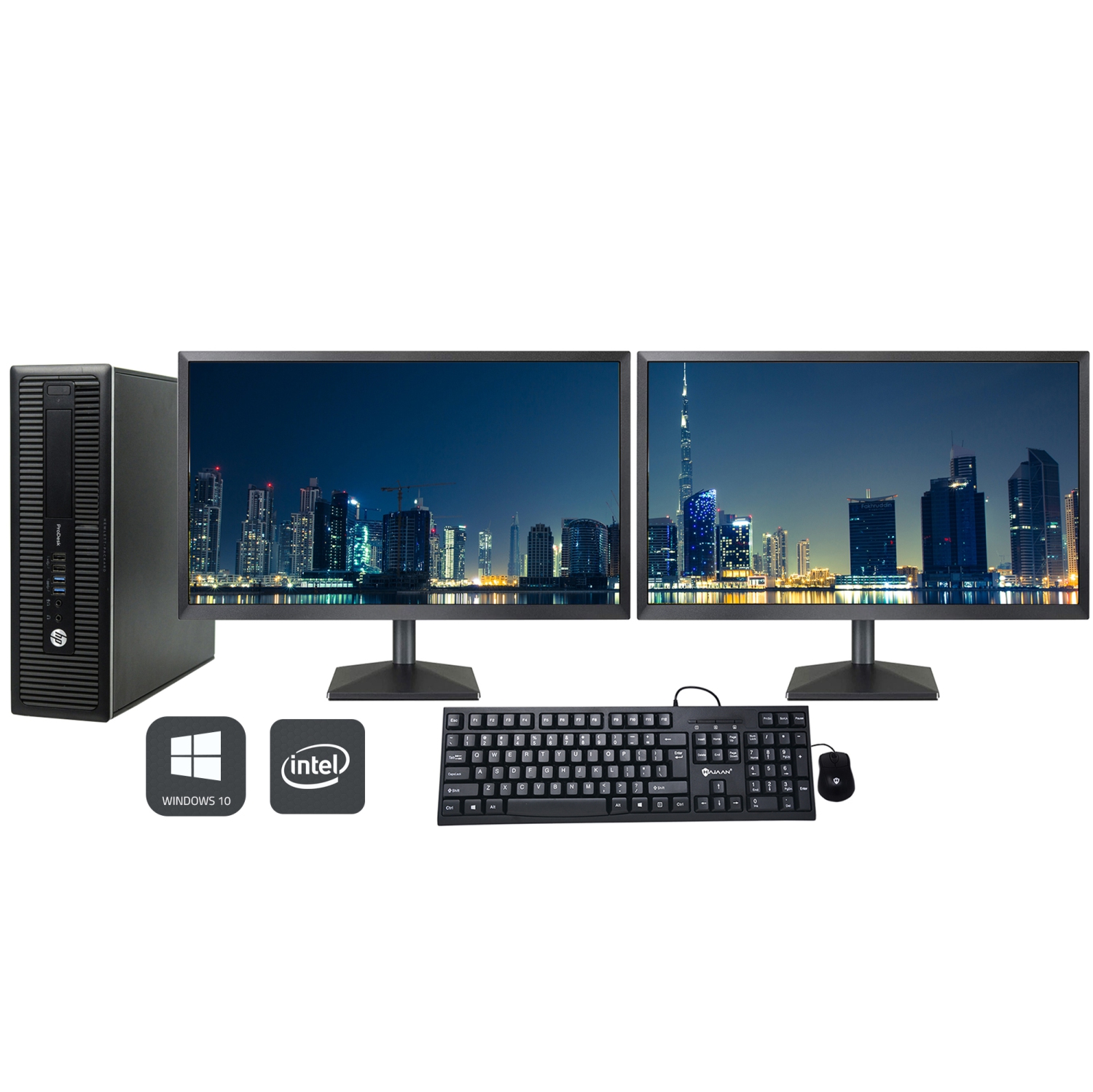 Refurbished (Good) - HP EliteDesk 800 G1 SFF Desktop Computer with Dual (2) 24" Monitor - Intel Core i7-4770 Processor 3.40 GHz 8GB RAM 512GB SSD Windows 10 Pro WiFi