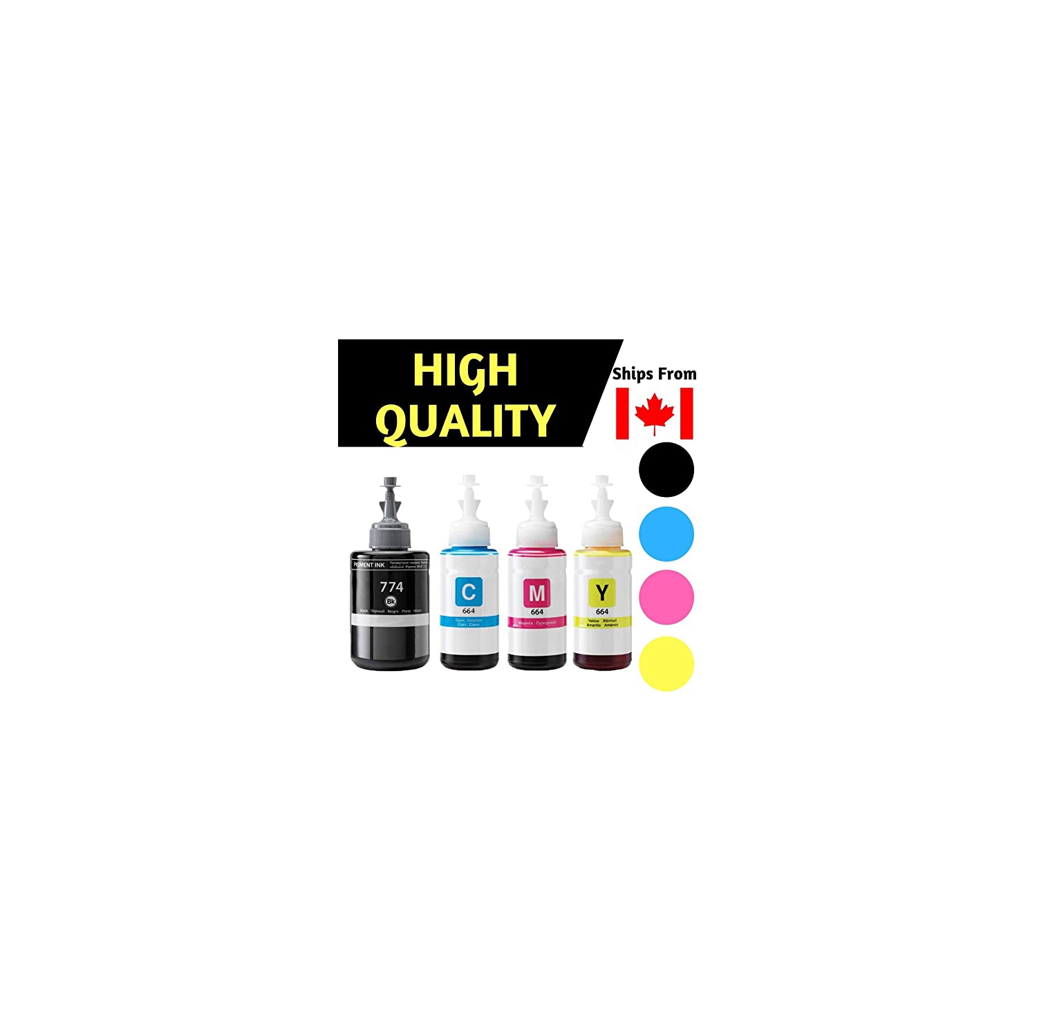 Best Ink Compatible Ink Bottle Replacements for 774 & 664 (1 Black, 1 Cyan, 1 Magenta, 1 Yellow, 4-Pack) T774 , T664 for use in Expression ET-3600, WorkForce Series ET-16500,ET-4550
