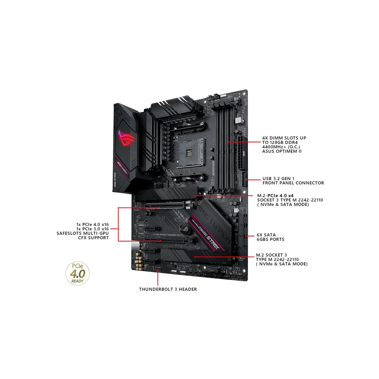 ASUS ROG Strix B550-F Gaming AMD AM4 (3e génération Ryzen™) Carte mère ATX (PCIe® 4.0, 2,5 Go LAN, BIOS FlashBack, HDMI 2.1, Adressable Gen 2 RGB