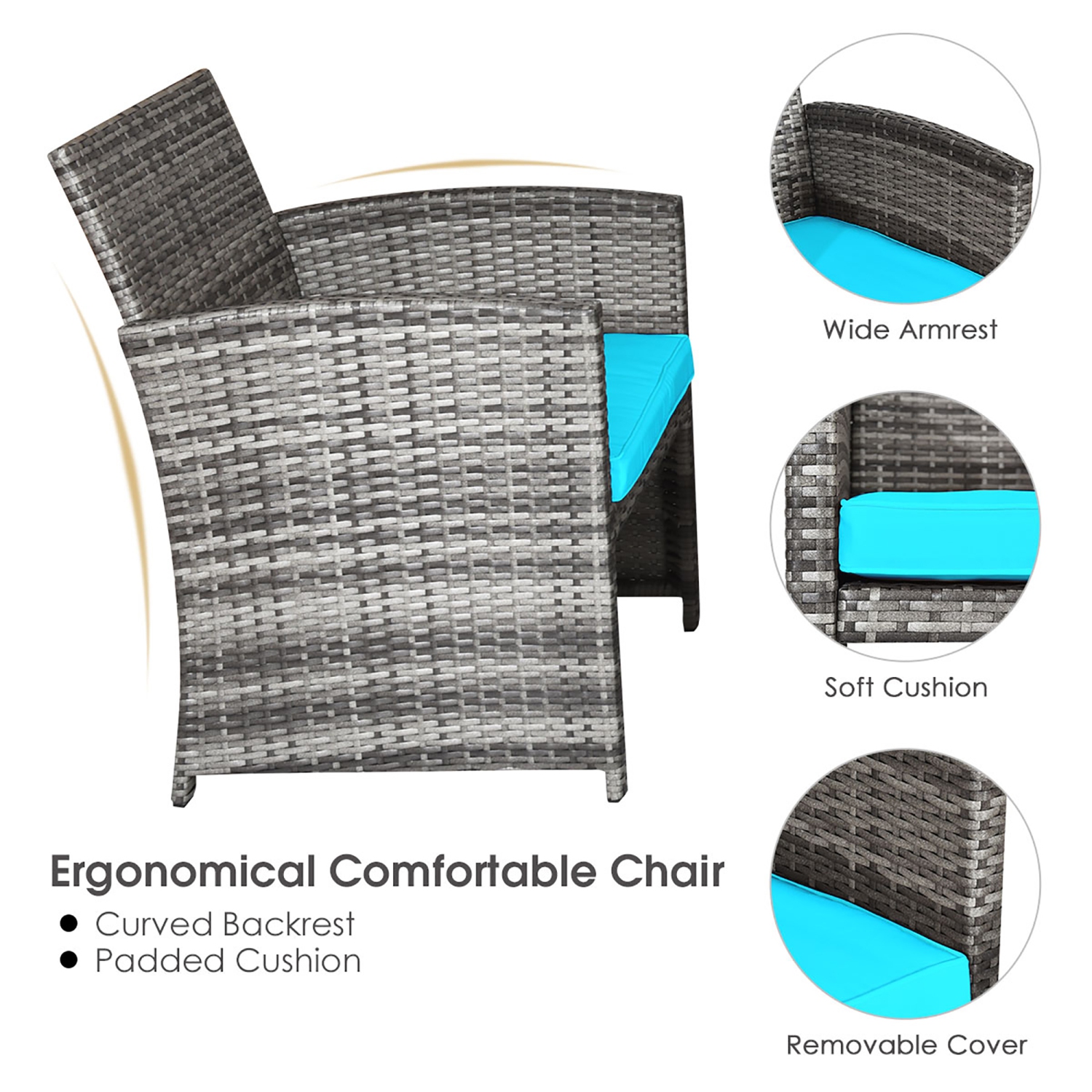 8PC Ensemble de mobilier de patio en rotin Canapé Fauteuil Table basse en verre et coussin Costway