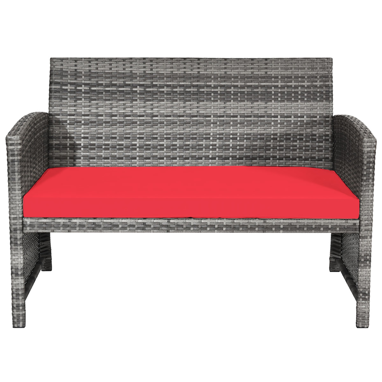 Costway 8PCS Patio Rattan Furniture Set Glass Table Top Cushioned Sofa Red