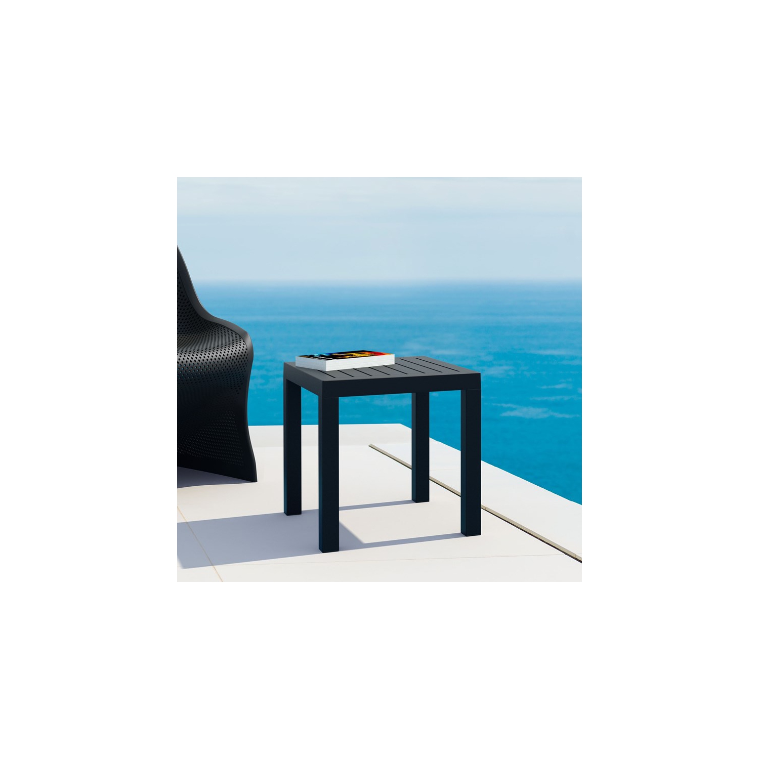 Compamia Ocean Square Resin Patio Side Table in Black