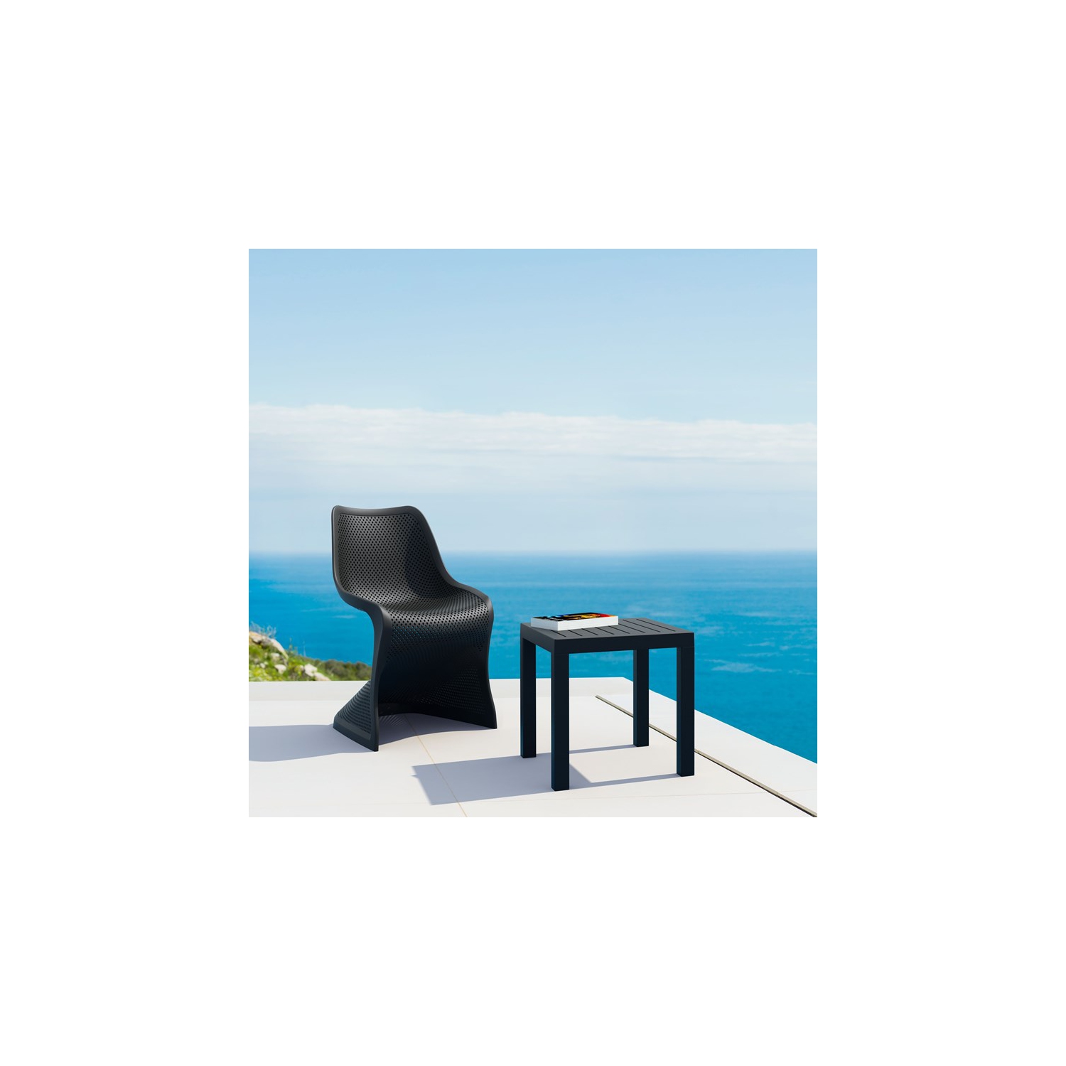 Compamia Ocean Square Resin Patio Side Table in Black