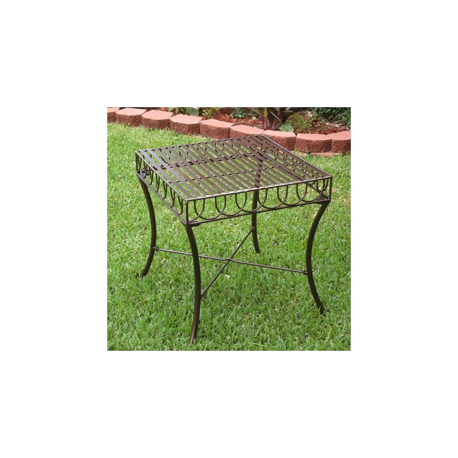Pemberly Row Iron Patio Side Table in Bronze