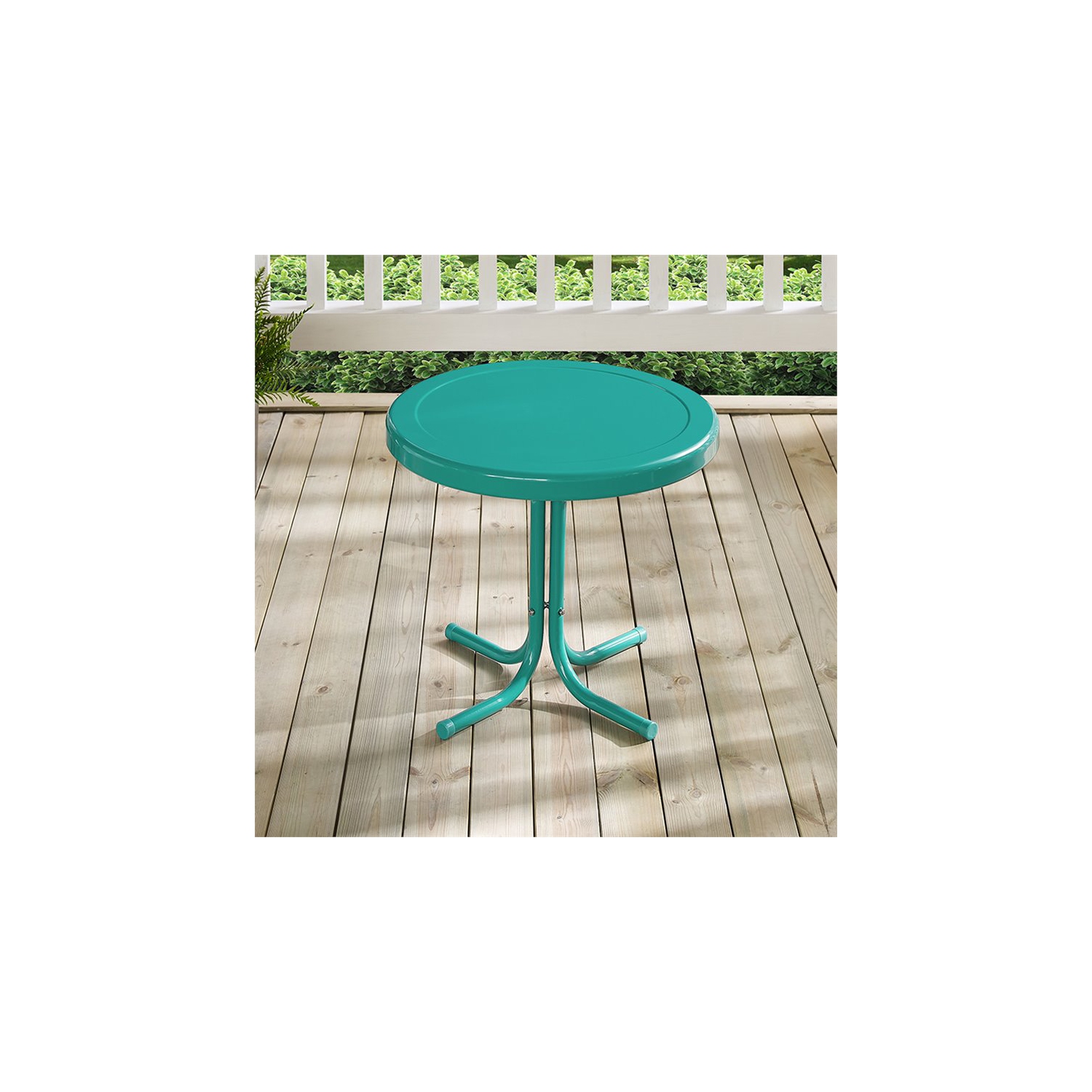 Pemberly Row Retro Metal Patio End Table in Turquoise