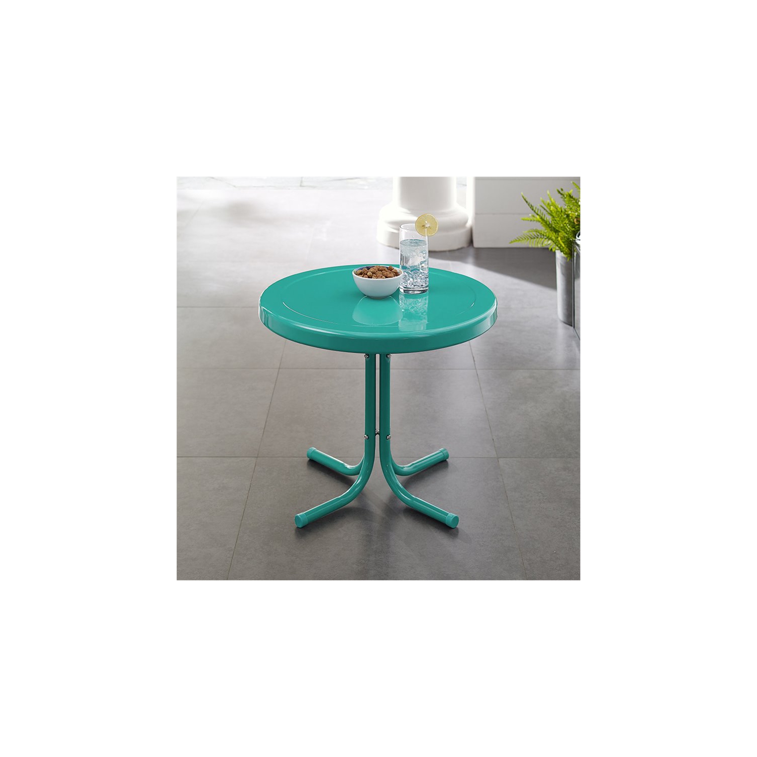 Pemberly Row Retro Metal Patio End Table in Turquoise