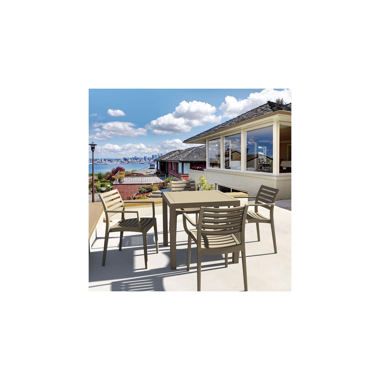 Compamia Ares 31" Square Resin Patio Dining Table in Taupe