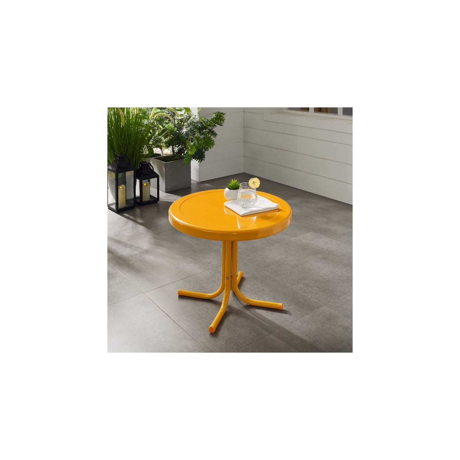 Crosley Retro Metal Patio End Table in Tangerine