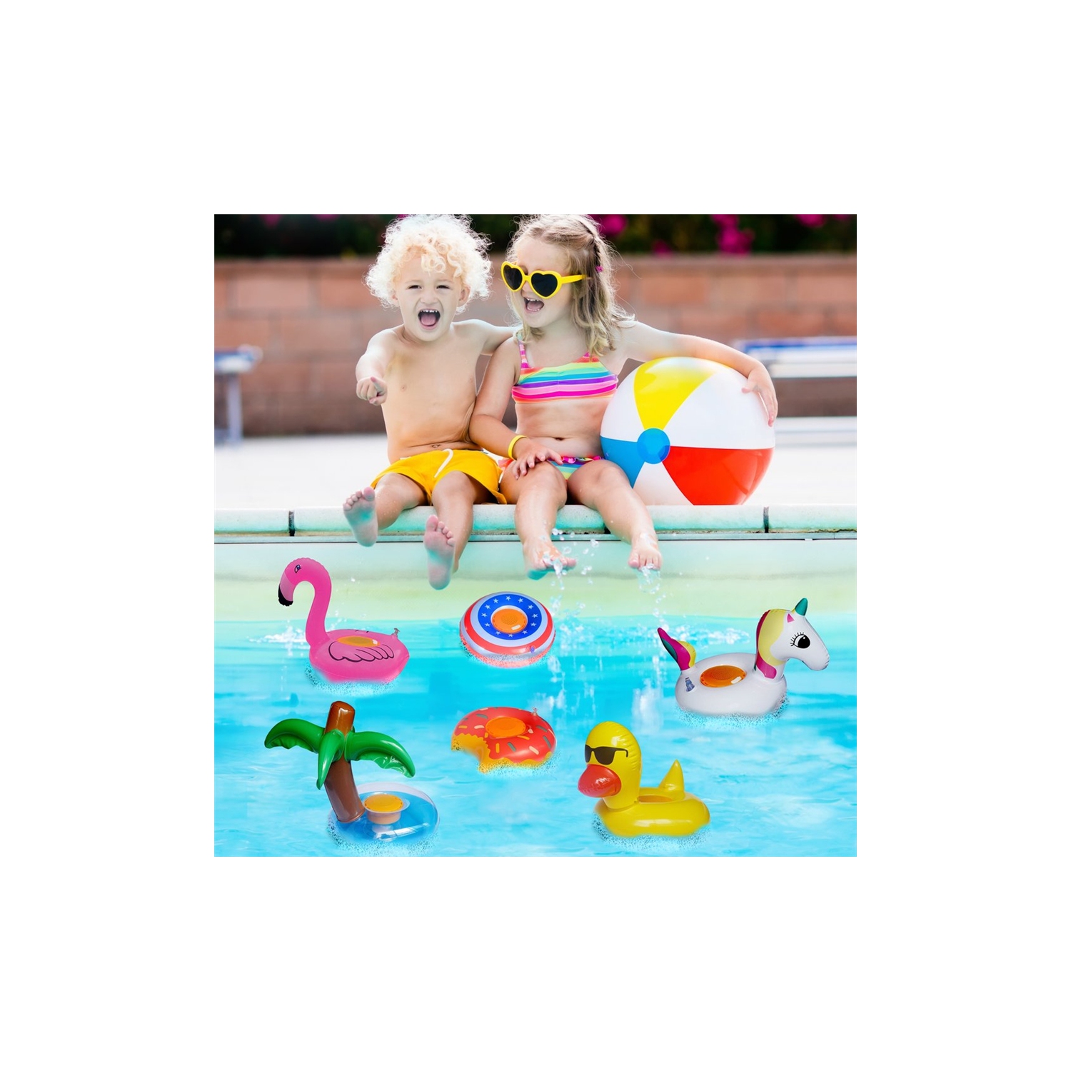 ANX Audio - Haut-Parleur Bluetooth Sans-Fil, Flottant pour Piscine ou Baignoire, Pompe à Air Incluse, Flamant Rose