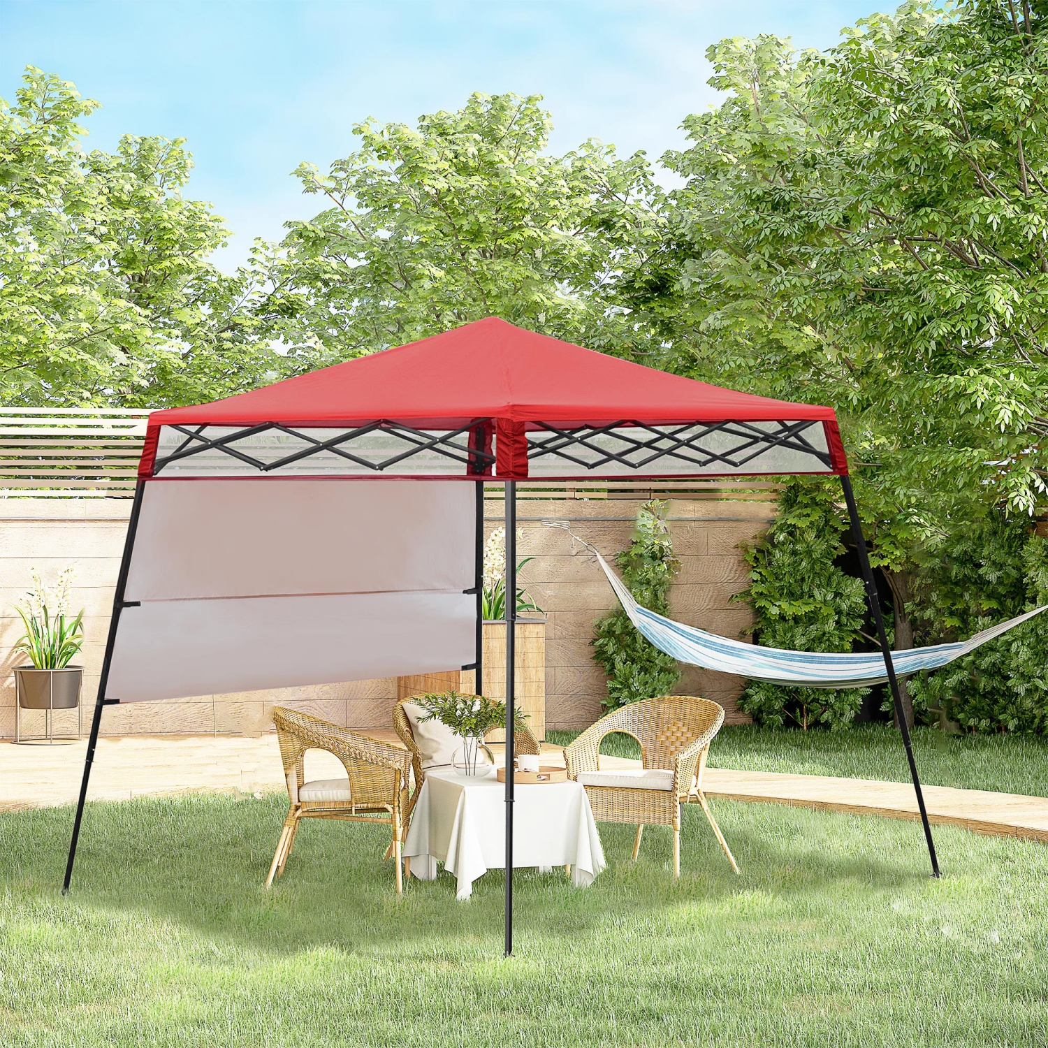 Outsunny 7' x 7' Garden Foldable Pop Up Gazebo Tent with Backpack & Adjustable Legs Outdoor Party Canopy, Red & Black