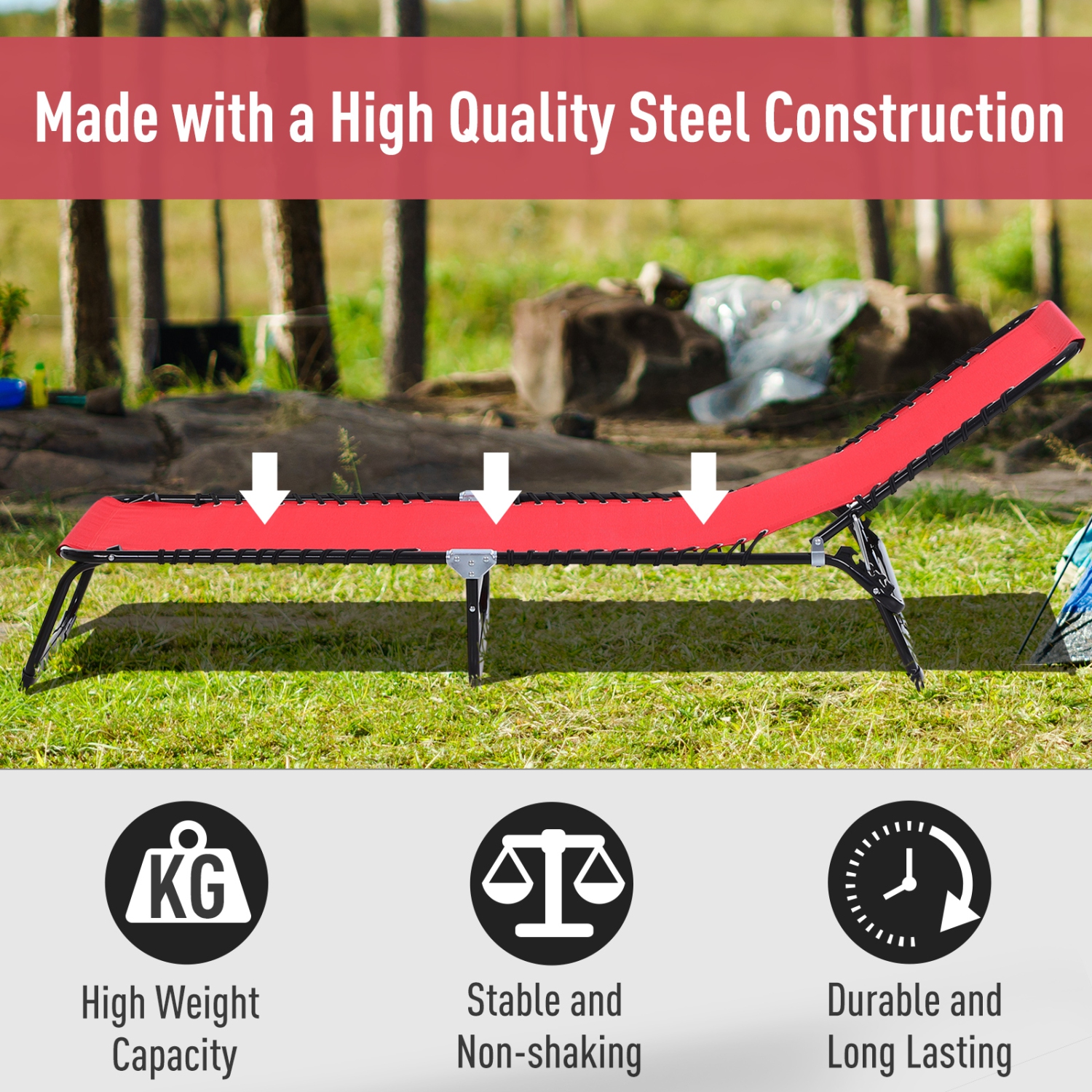 Chaise longue pliante d'extérieur Outsunny, chaise longue réglable à 4 niveaux avec appuie-tête, chaise longue inclinable Tanning, lit de plage pour