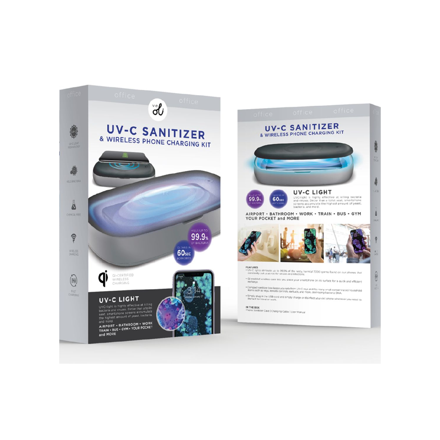 VieOli UV-C Light Sanitizing Qi-Certified Wireless Phone Charging Kit