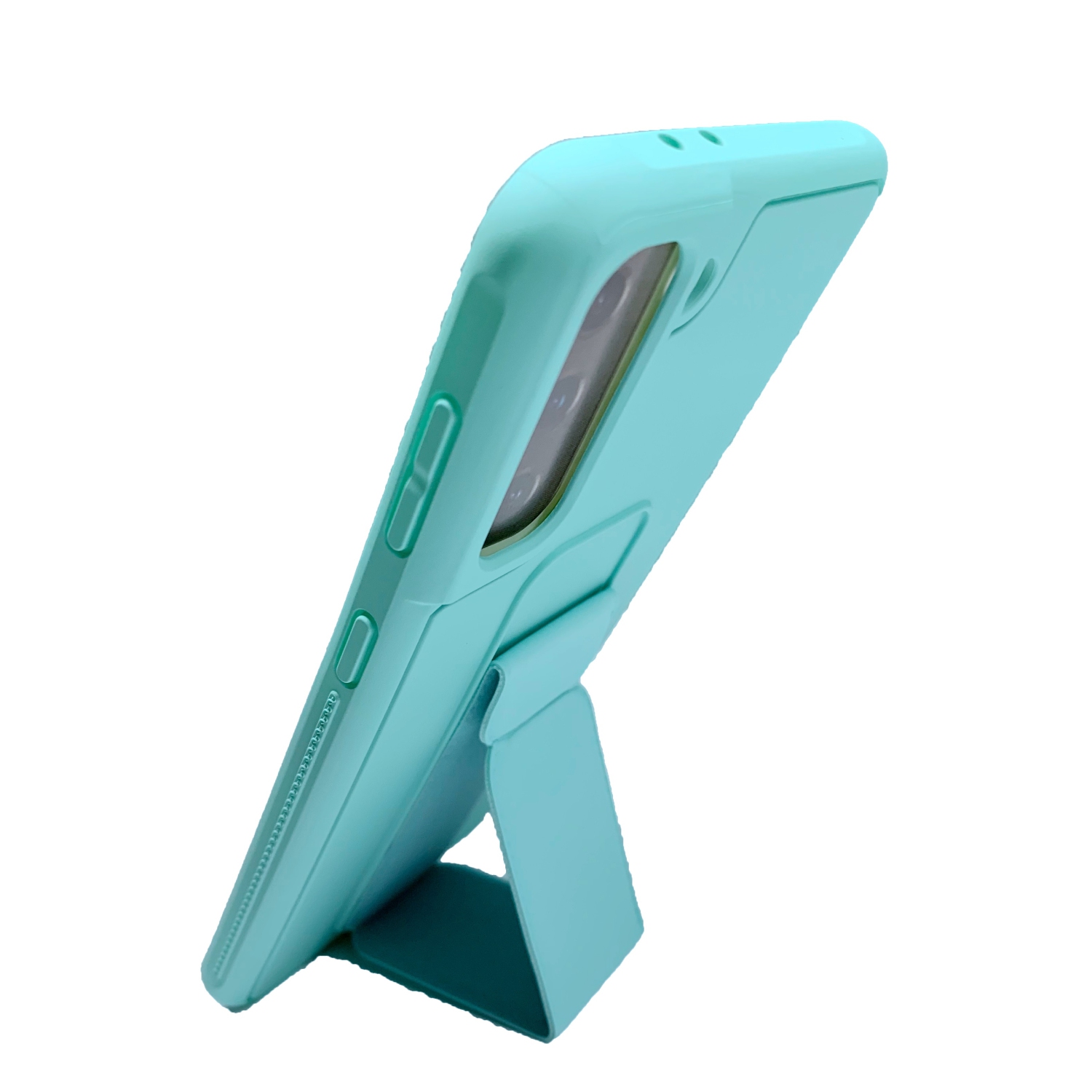 TopSave Vertical&Horizontal Kickstand Hand Wrist Strap Foldable Magnetic Stand Shockproof Protective Phone Case For Samsung S21 Plus, Teal