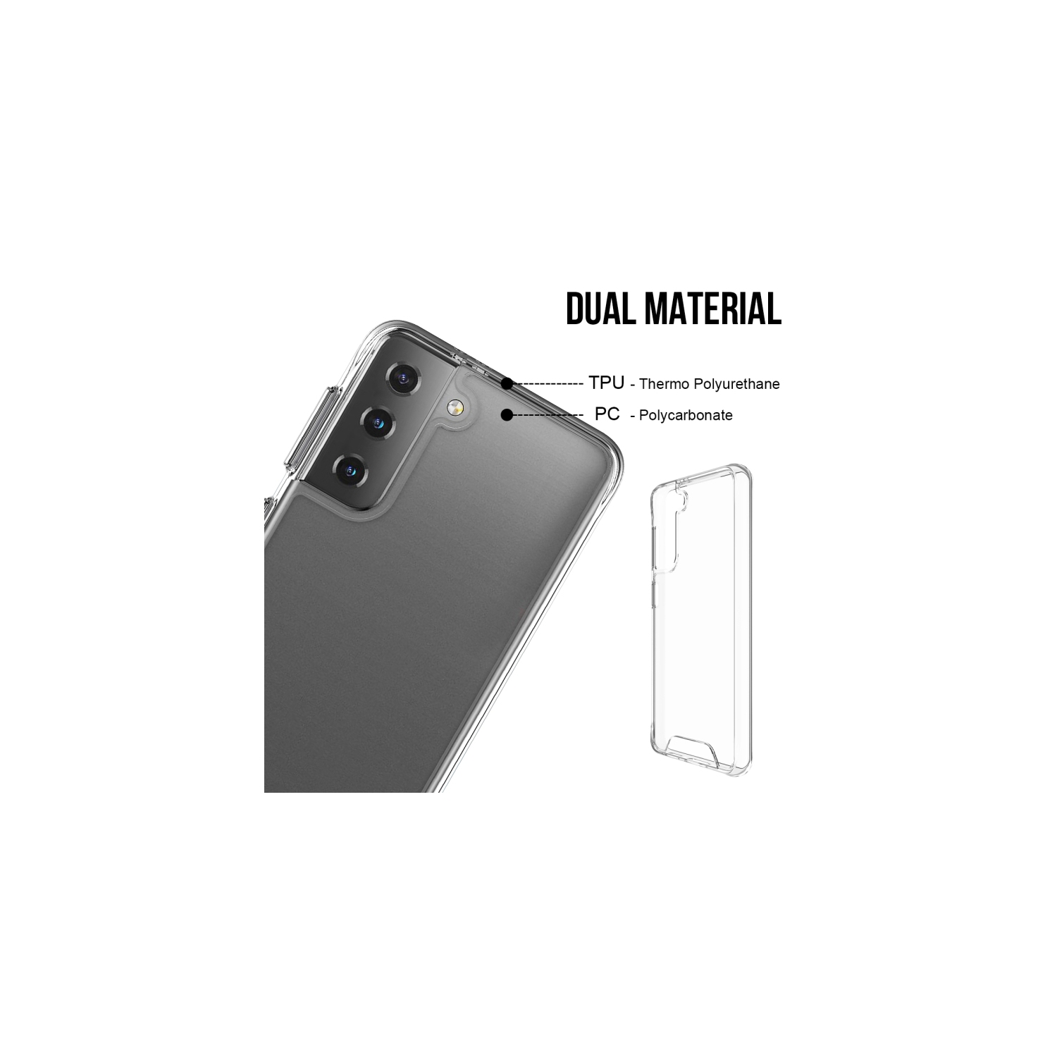 TopSave Crystal Clear Slim Thin PC Hybrid Case w/Silver Button For Samsung S21 Plus