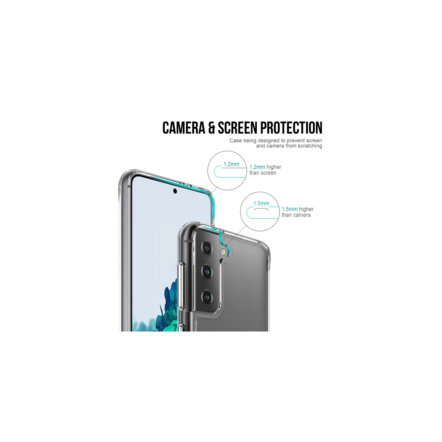 TopSave Crystal Clear Slim Thin PC Hybrid Case w/Silver Button For Samsung S21 Plus