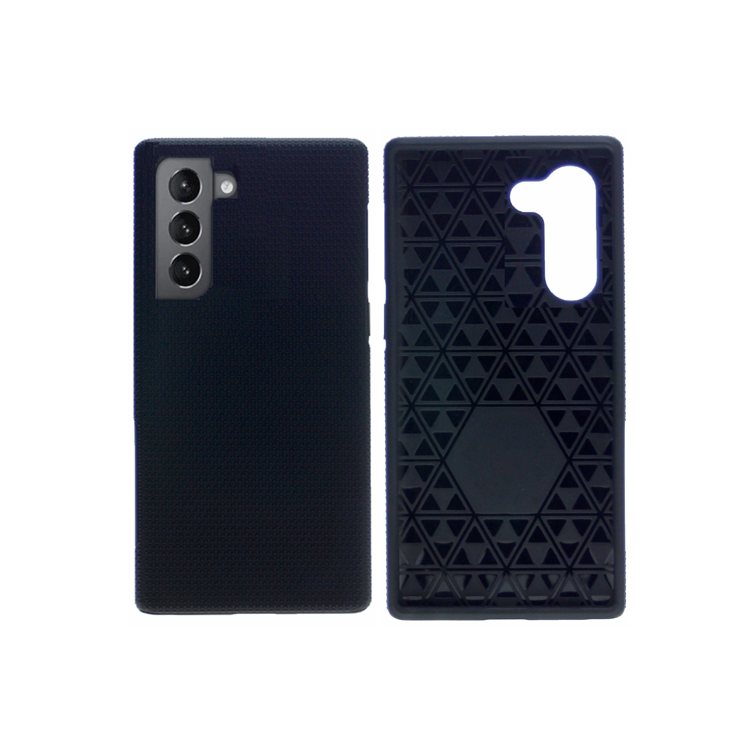 TopSave Triangle Pattern PC Back+Inner TPU Dual Layer Hybrid Case For Samsung S21 Plus, Black