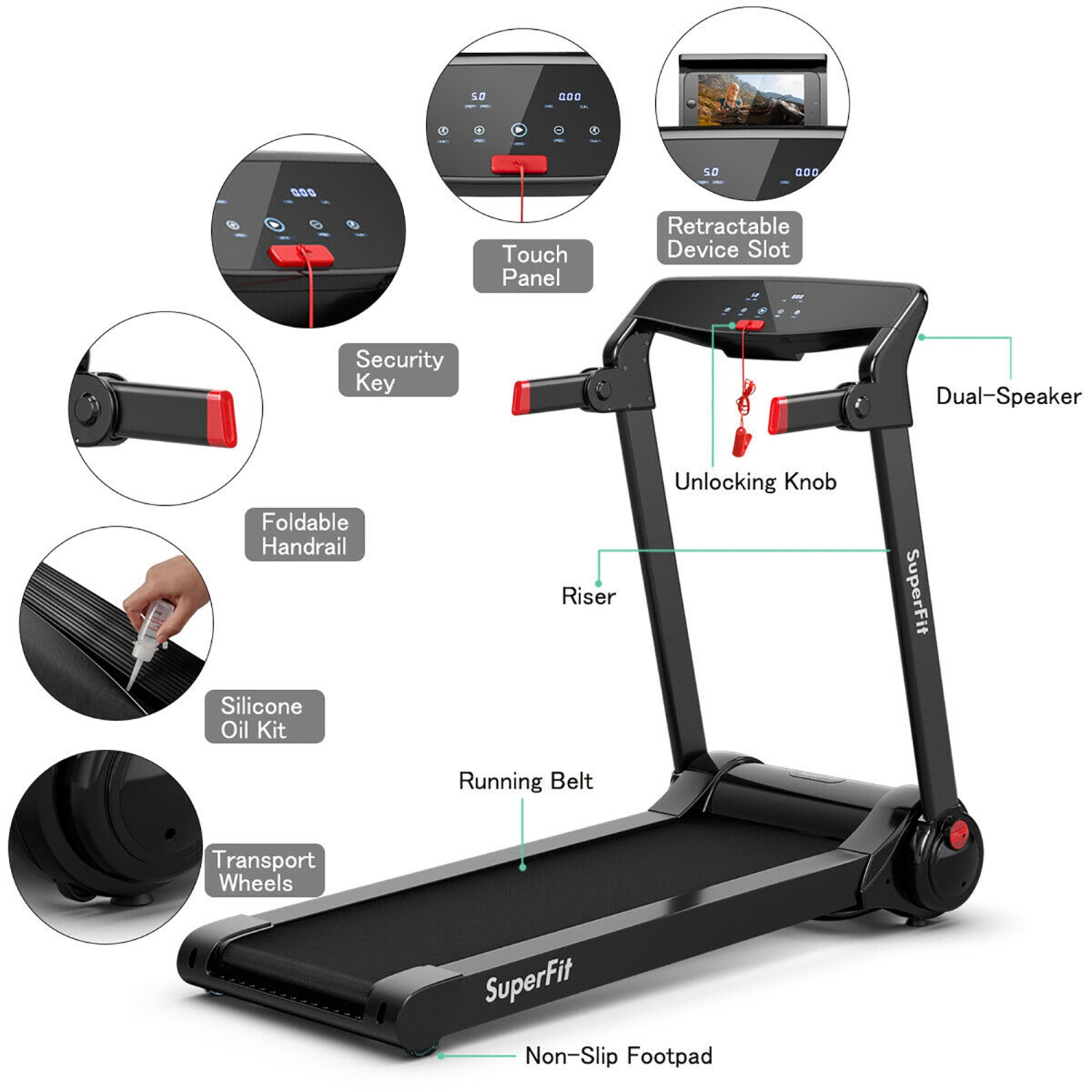 SuperFit 3HP Folding Electric Treadmill Running Machine w/ Bluetooth Speaker