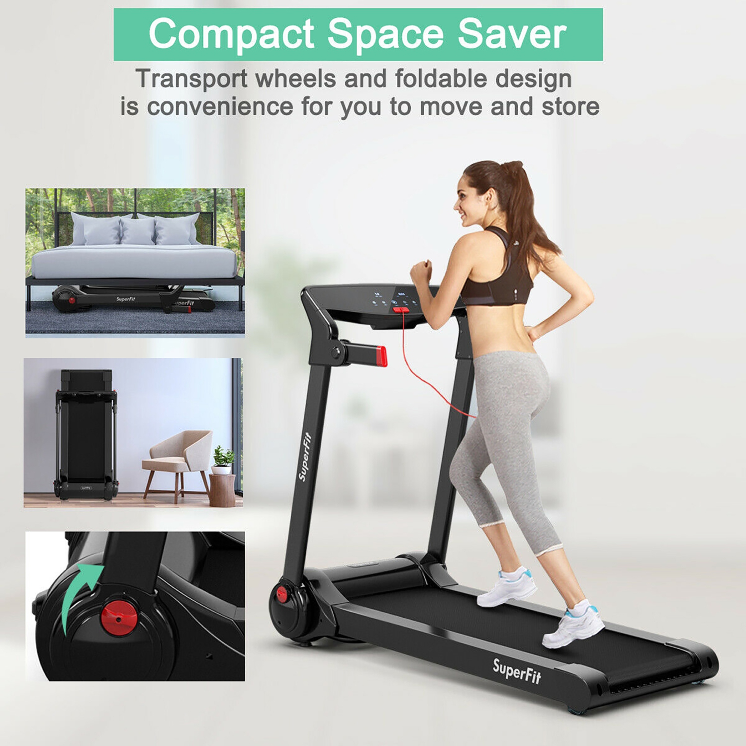 SuperFit 3HP Folding Electric Treadmill Running Machine w/ Bluetooth Speaker
