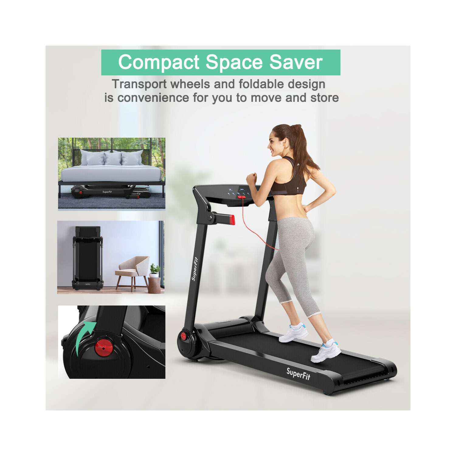 SuperFit 3HP Folding Electric Treadmill Running Machine w/ Bluetooth Speaker