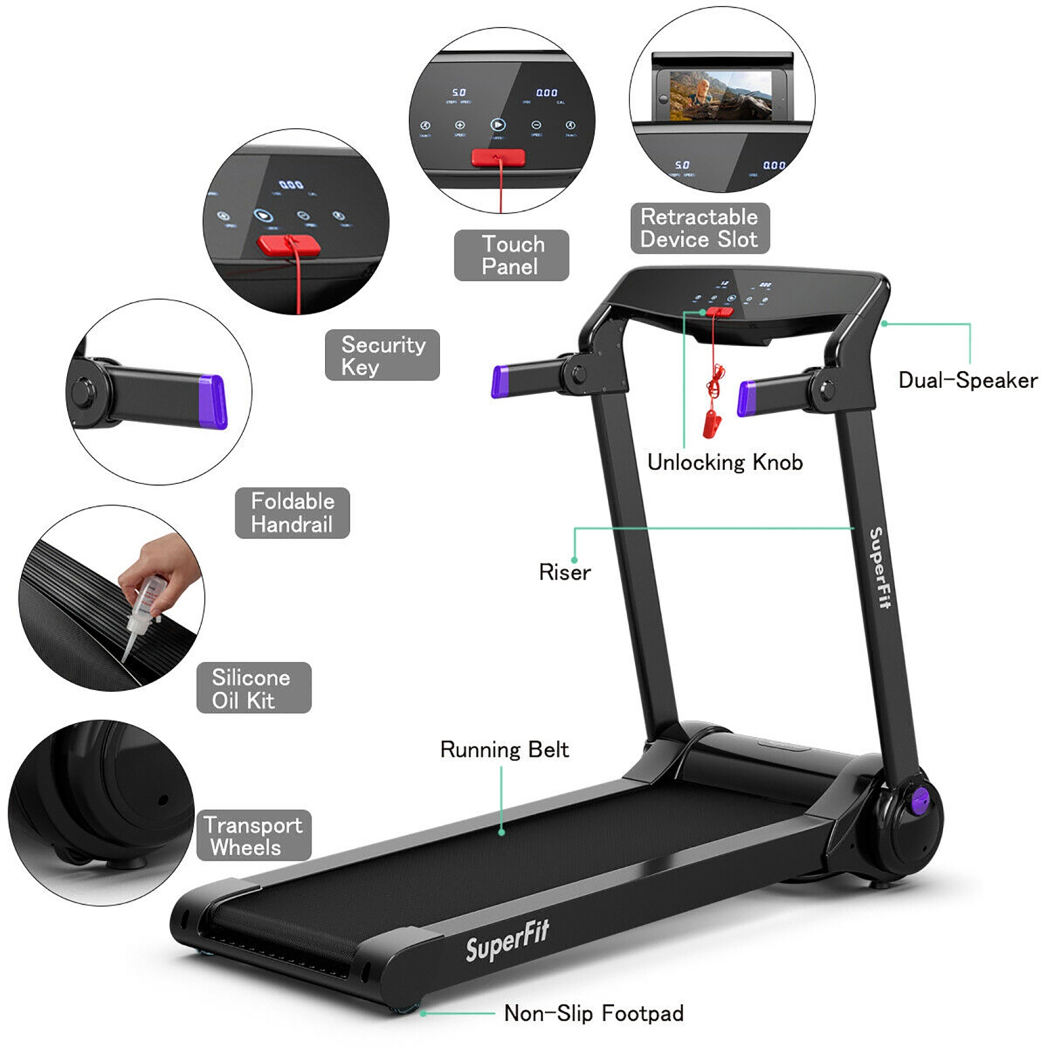 SuperFit 3HP Folding Electric Treadmill Running Machine w/ Bluetooth Speaker