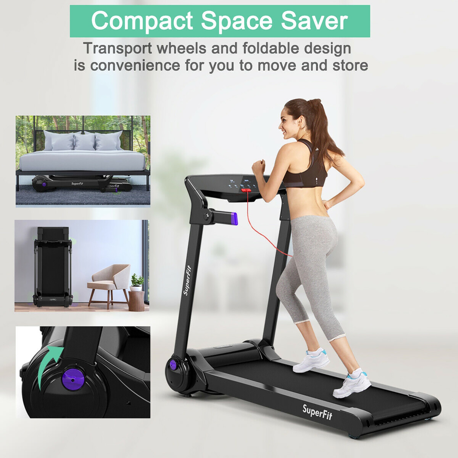 SuperFit 3HP Folding Electric Treadmill Running Machine w/ Bluetooth Speaker