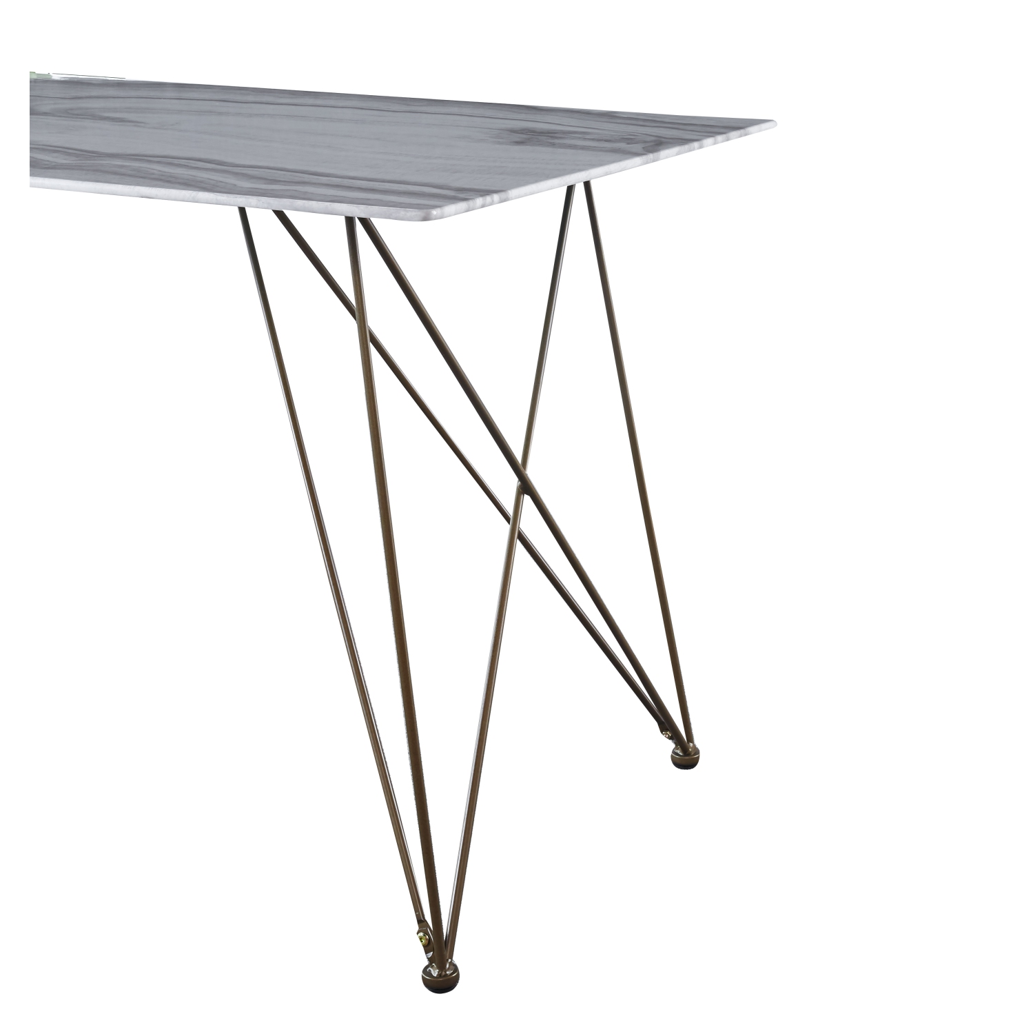 Railroad Style Rectangular 55 Inch Dining Table Marbled-Look Tempered Glass Faux Marble Dining Room Table With Gold finsh Metal legs, White/Gold