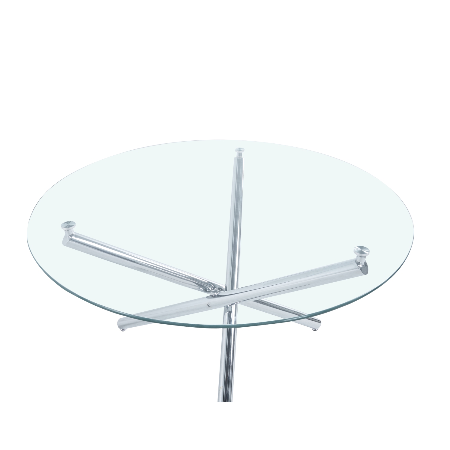 Contemporary Style Round 47 inch Dining Table Transparent Glass Dining Room Table With Chrome finsh Metal legs, Glass/Chrome