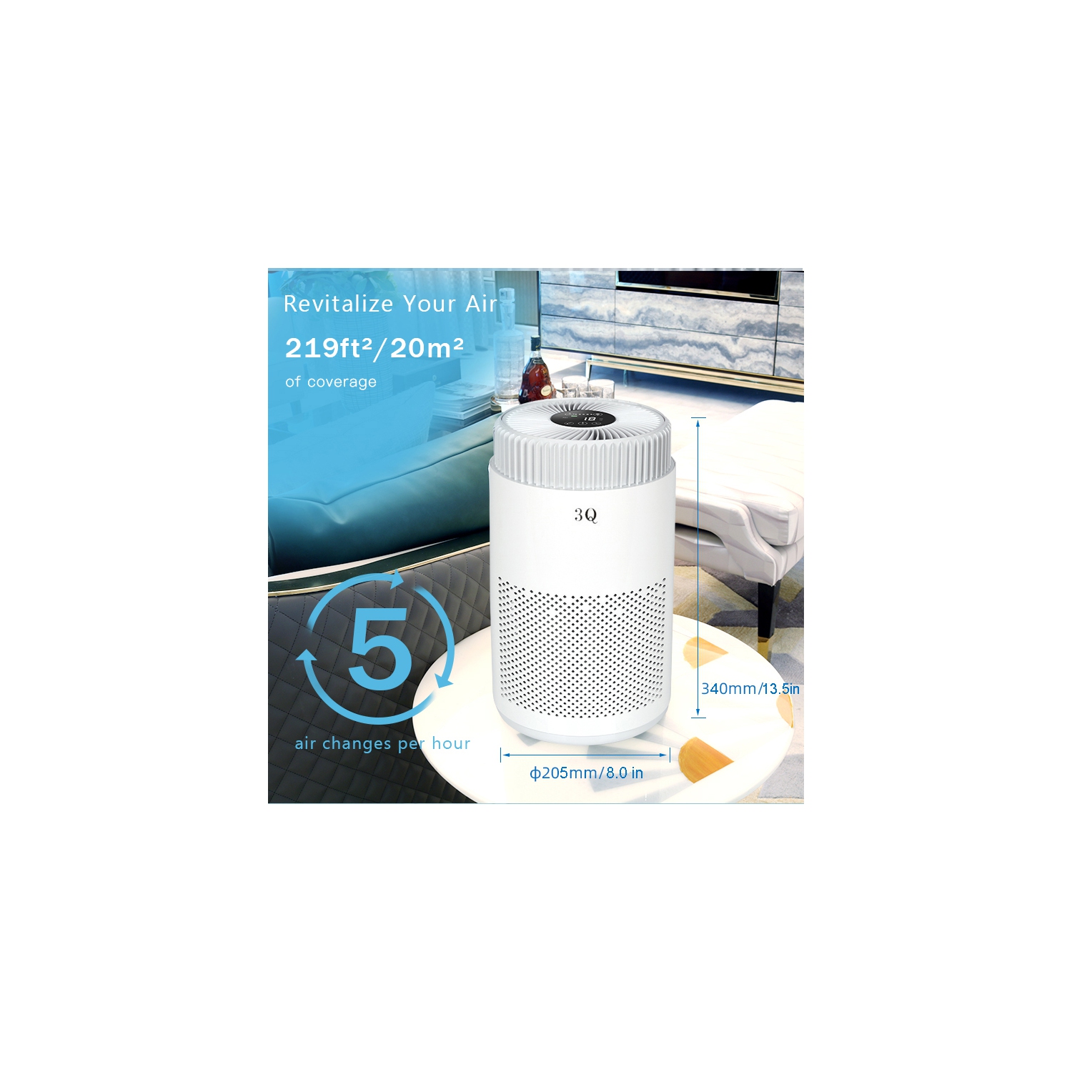 Air Purifier with True HEPA Filter for Home, Built-in UV-C & Ionizer - Remove Dust, Odors, Allergies, Smoke, Mold, Pets Hair, Pollen - Air Quality