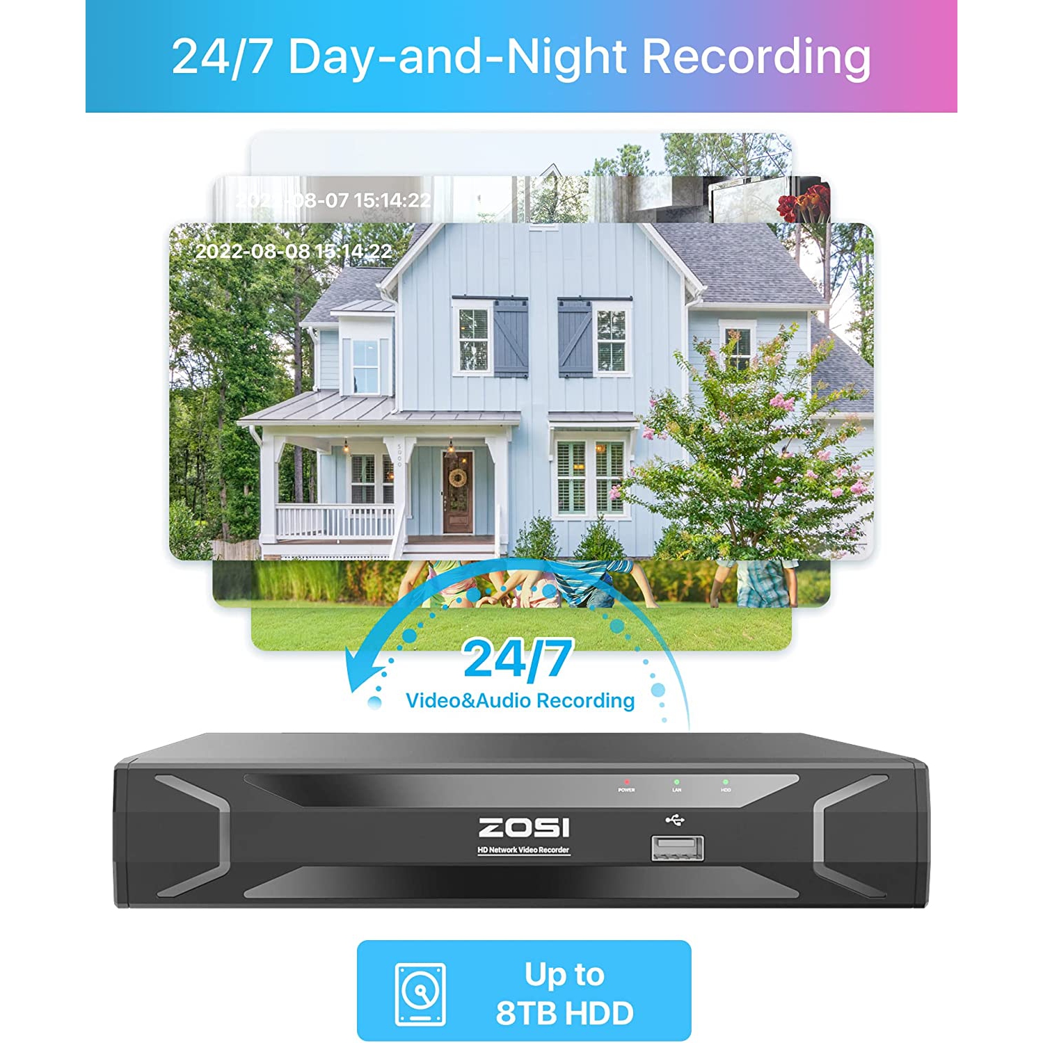 ZOSI H.265+ 8CH 5MP PoE NVR Home Security Camera System with 2TB HDD, 4Pcs 4MP Wired PoE IP Surveillance Cameras Outdoor with 100ft Night Vision,