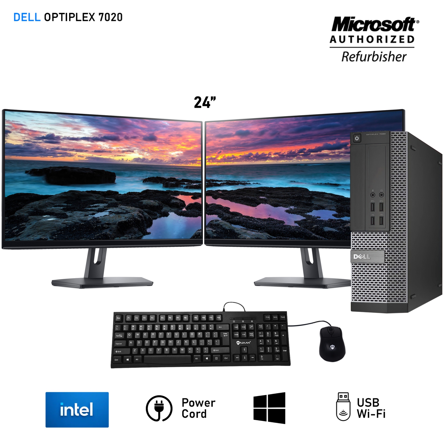 Refurbished (Good) - Dell OptiPlex 7020 SFF Desktop Computer with Dual (2) 24" Monitor - Intel Core i5-4570 Processor 3.20 GHz 8GB RAM 512GB SSD Windows 10 Pro WiFi