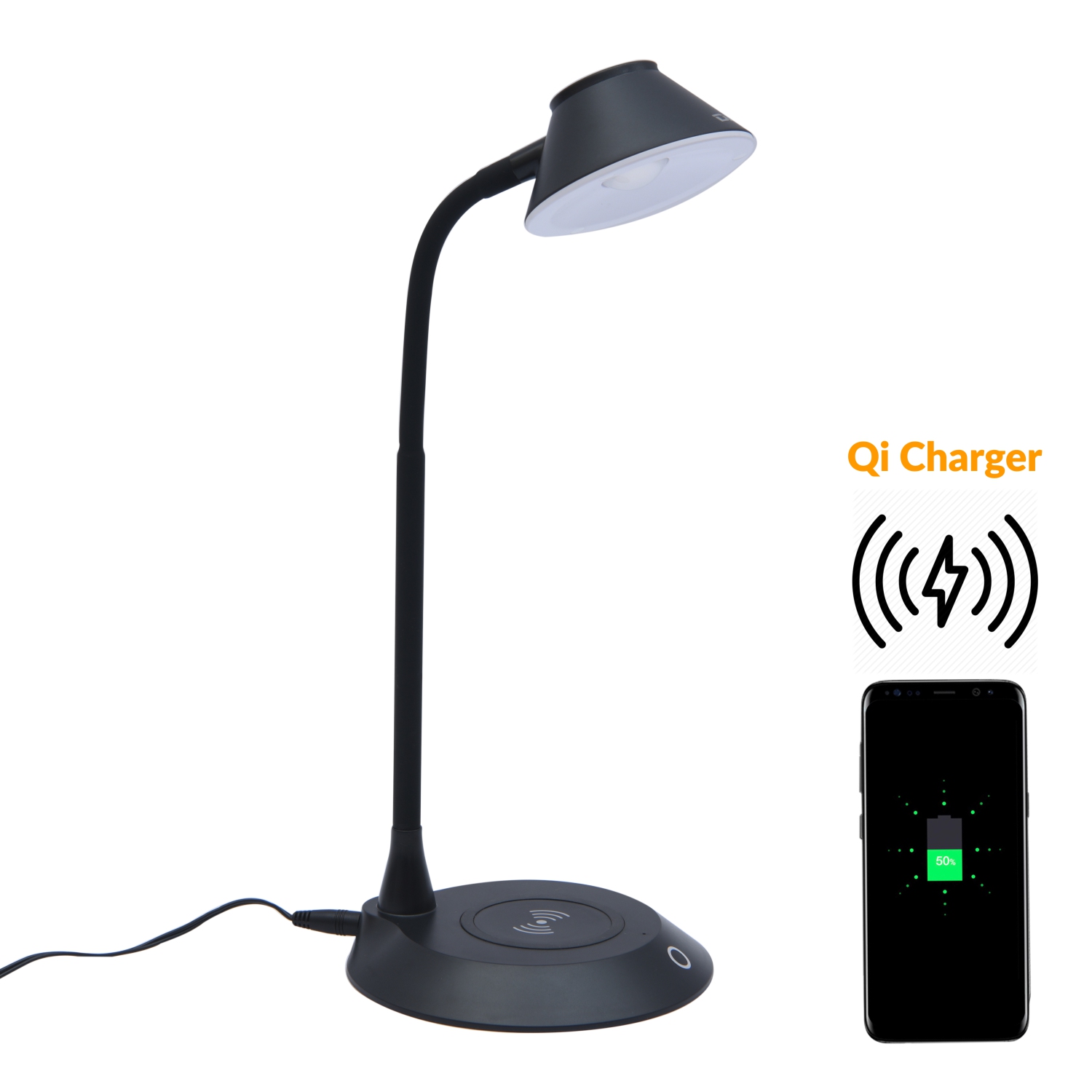 DAC – Lampe de bureau DEL avec chargeur sans fil, noir