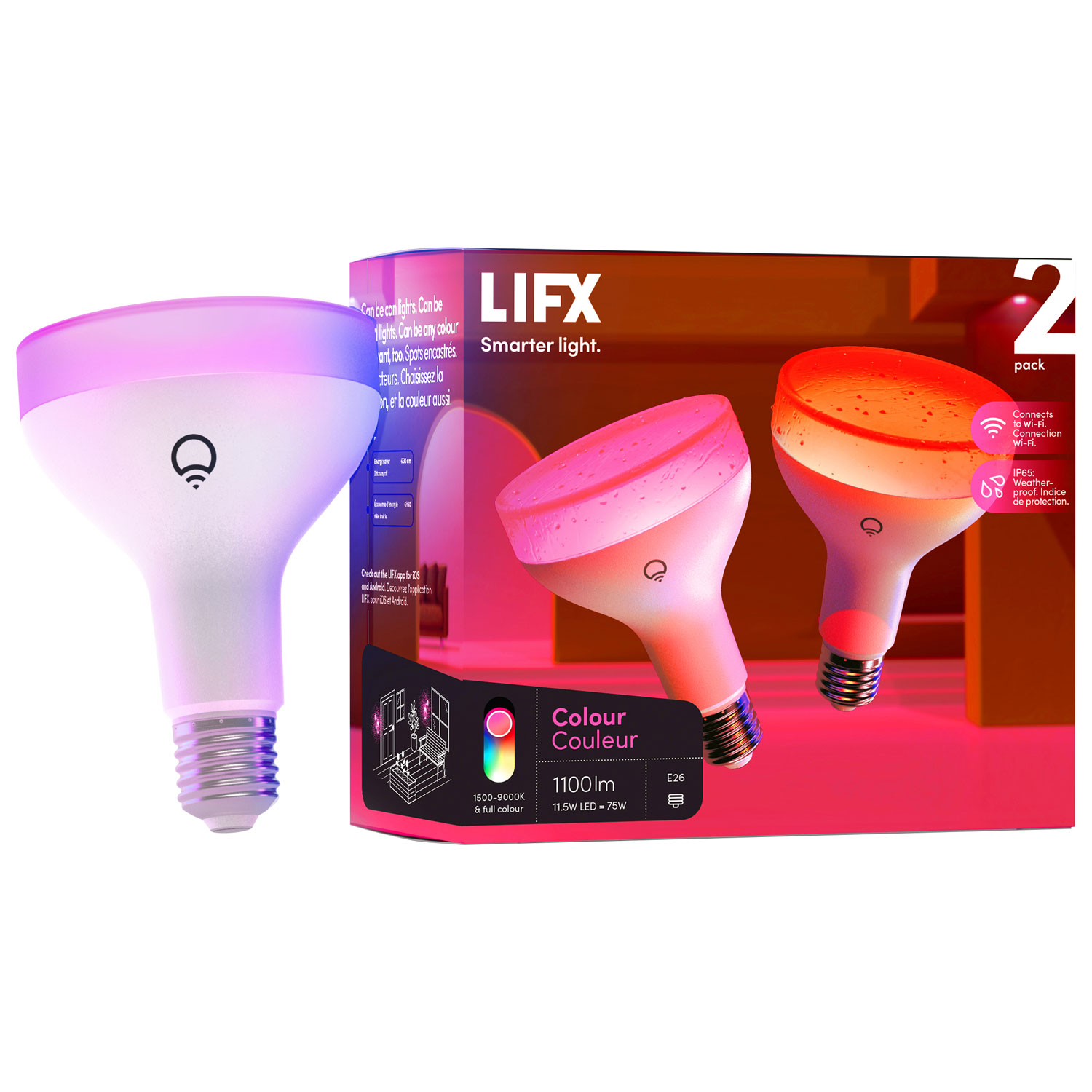 LIFX BR30 Wi-Fi LED Light Bulb - 1100lm - Multi-Colour - 2 Pack